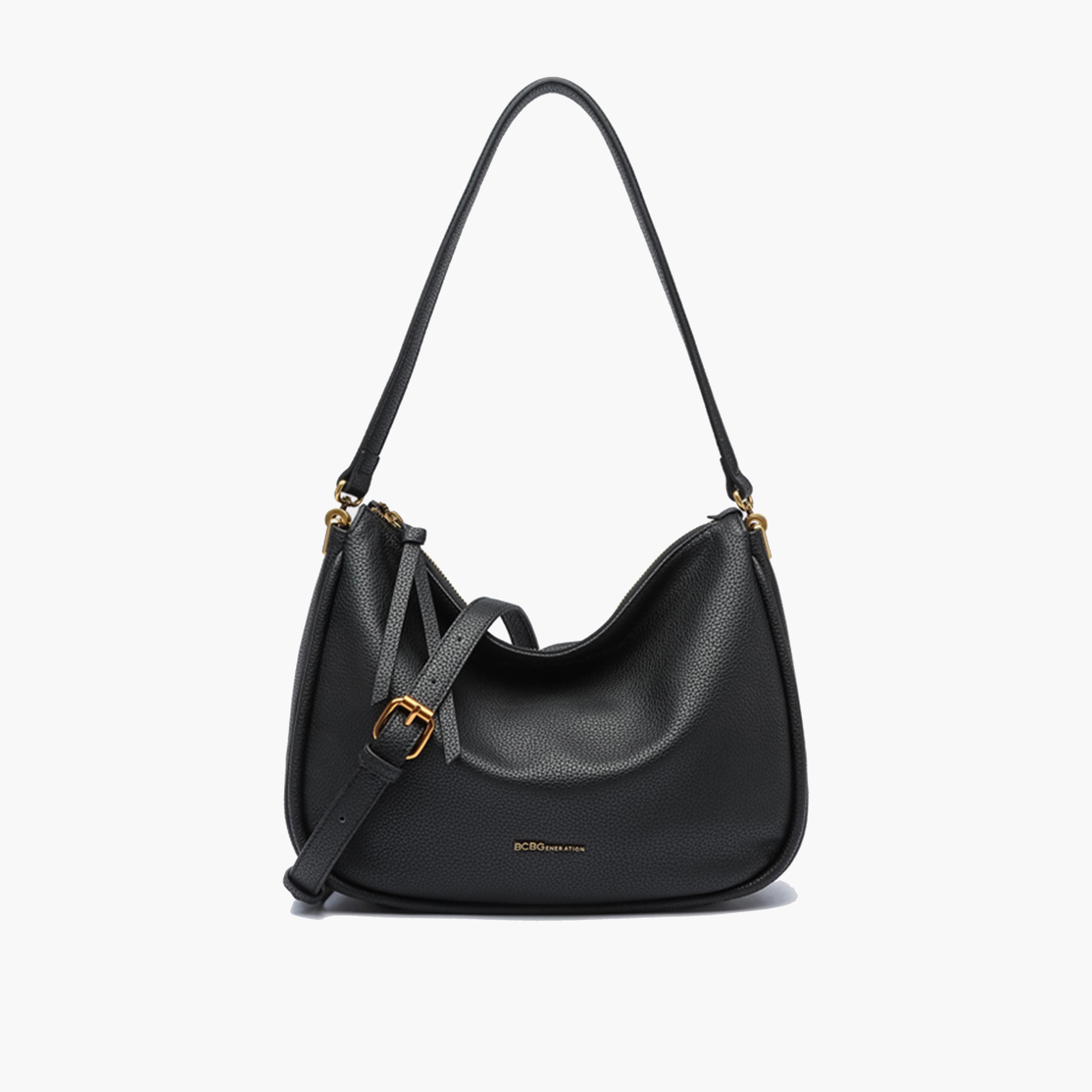 BCBG Textured Shoulder Bag with Zipper and Detachable Strap | 32 x 23.5 x 10.5 cm-women-bagsandwallets-handbags-image-1