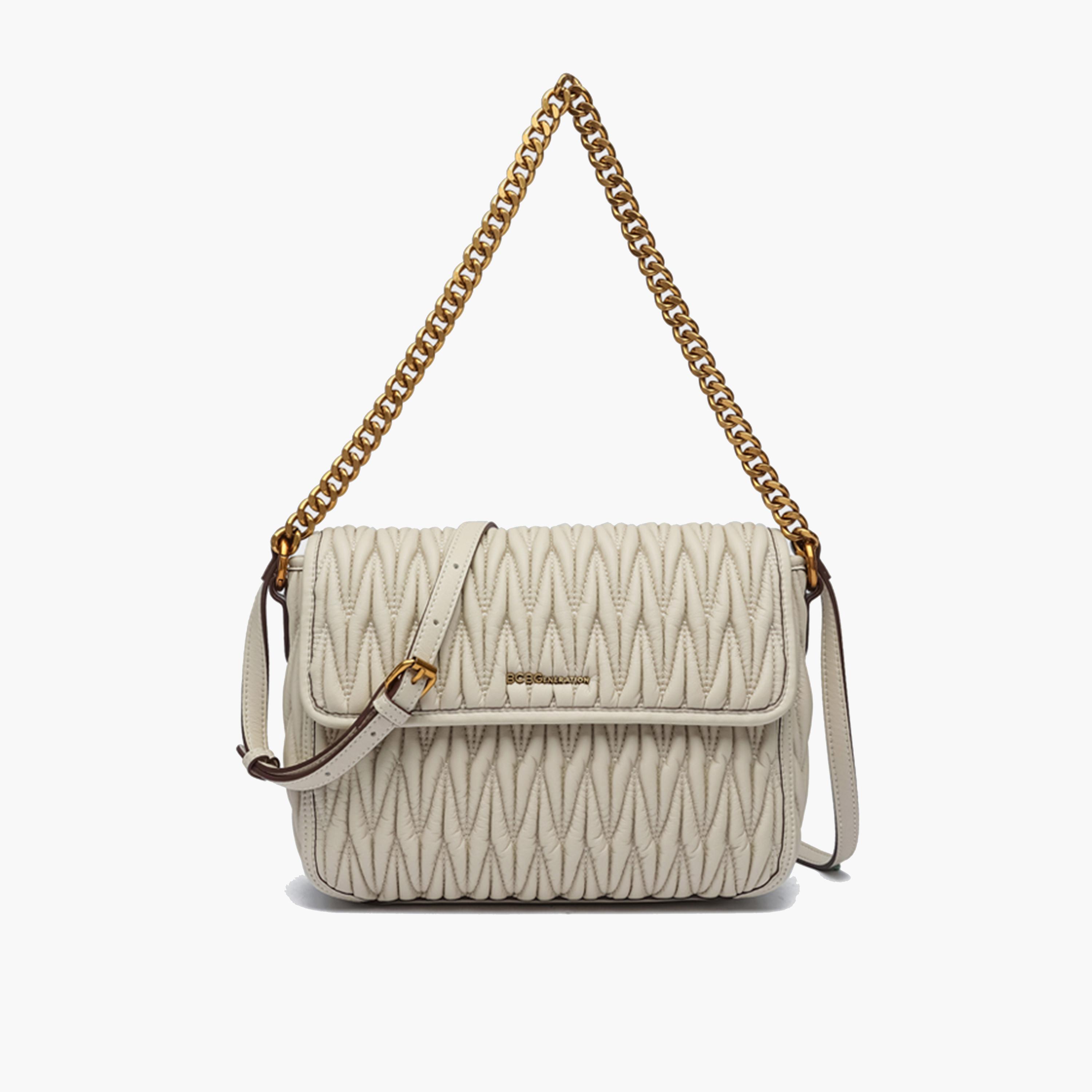 BCBG Quilted Shoulder Bag with Flap Closure and Chain Strap | 28 x 16 x 10 cm-women-bagsandwallets-handbags-image-1