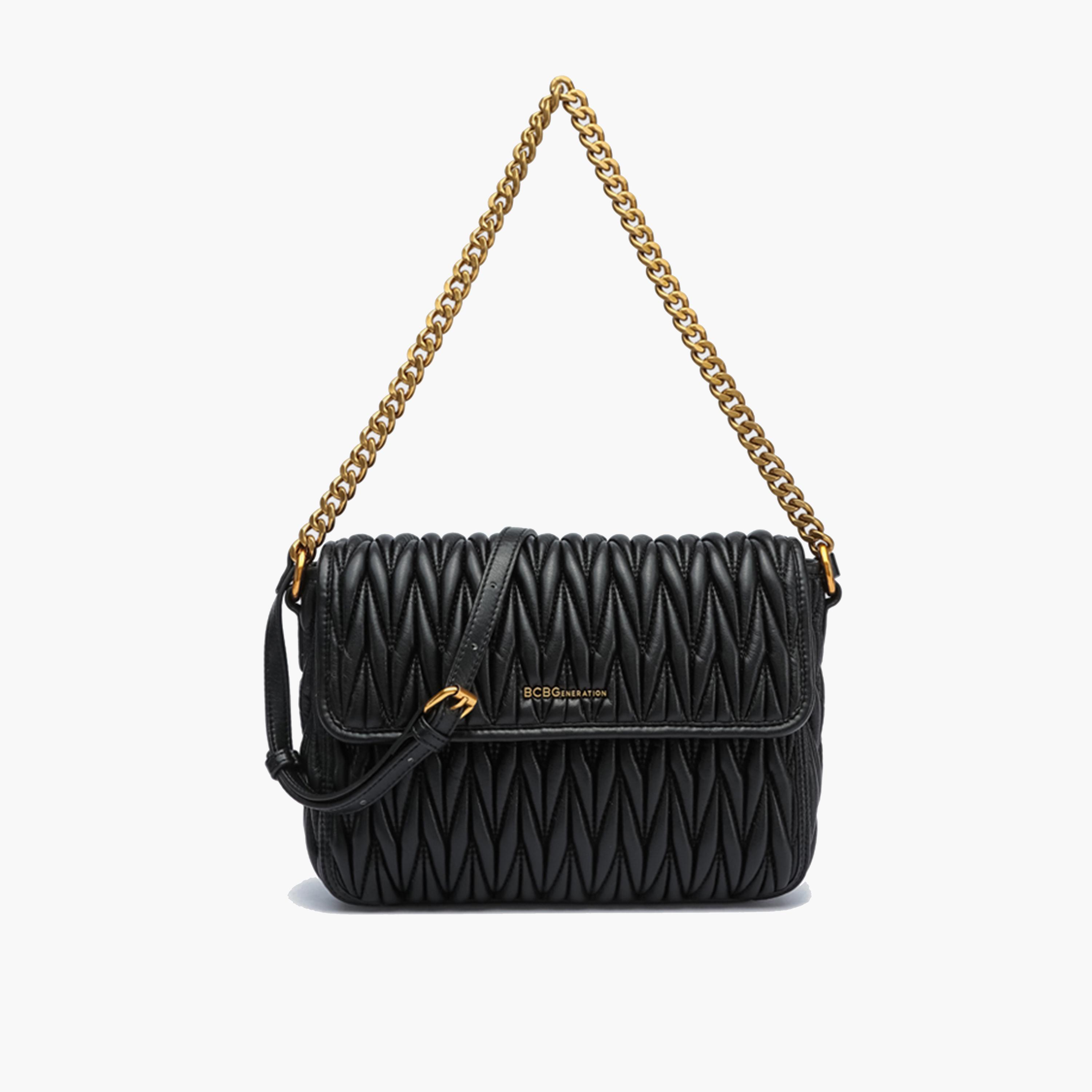 BCBG Quilted Shoulder Bag with Flap Closure and Chain Strap | 28 x 16 x 10 cm-women-bagsandwallets-handbags-image-1