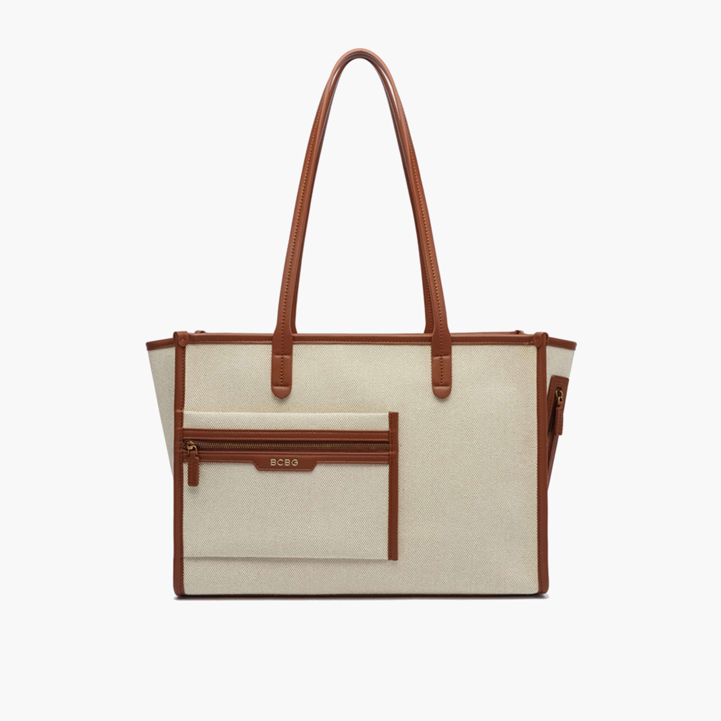 BCBG Textured Double-Handle Tote Bag with Zipper | 35.5 x 26 x 14 cm-women-bagsandwallets-handbags-image-1