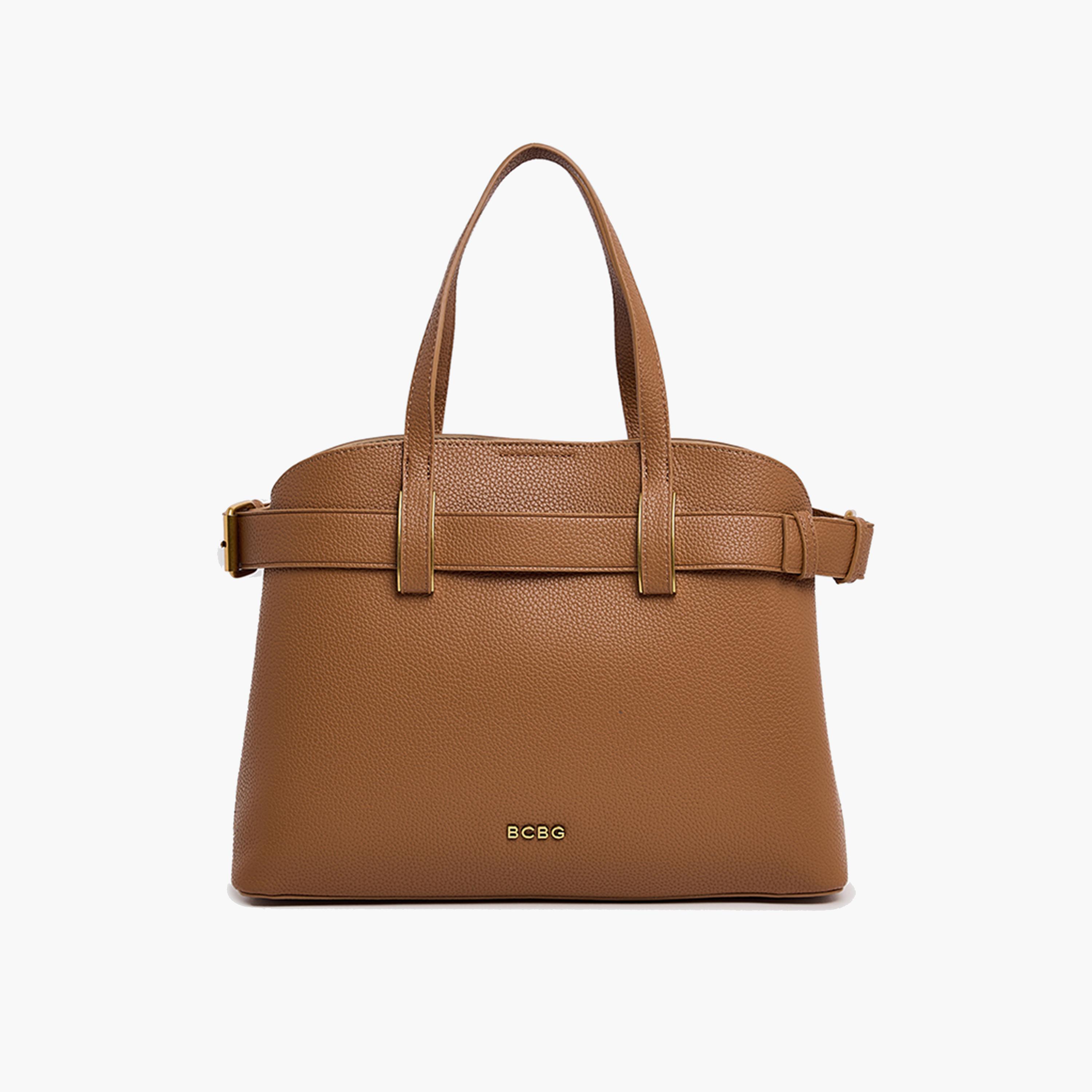 BCBG Textured Double-Handle Satchel Bag with Magnetic Closure and Detachable Strap-women-bagsandwallets-handbags-image-1