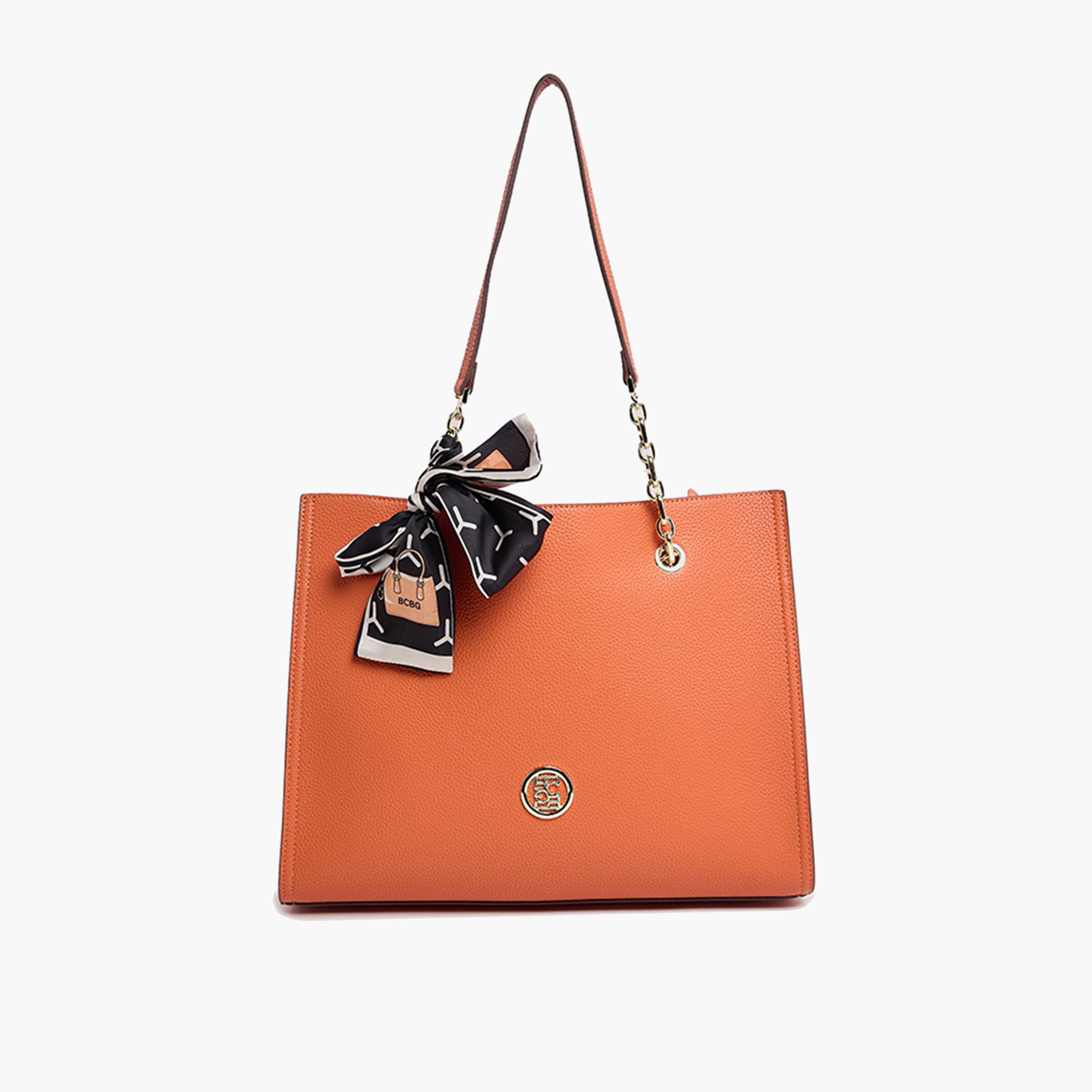 BCBG Textured Double-Handle Shoulder Bag with Magnetic Closure and Chain Strap | 35.5 x 26.5 x 14.5 cm-women-bagsandwallets-handbags-image-1