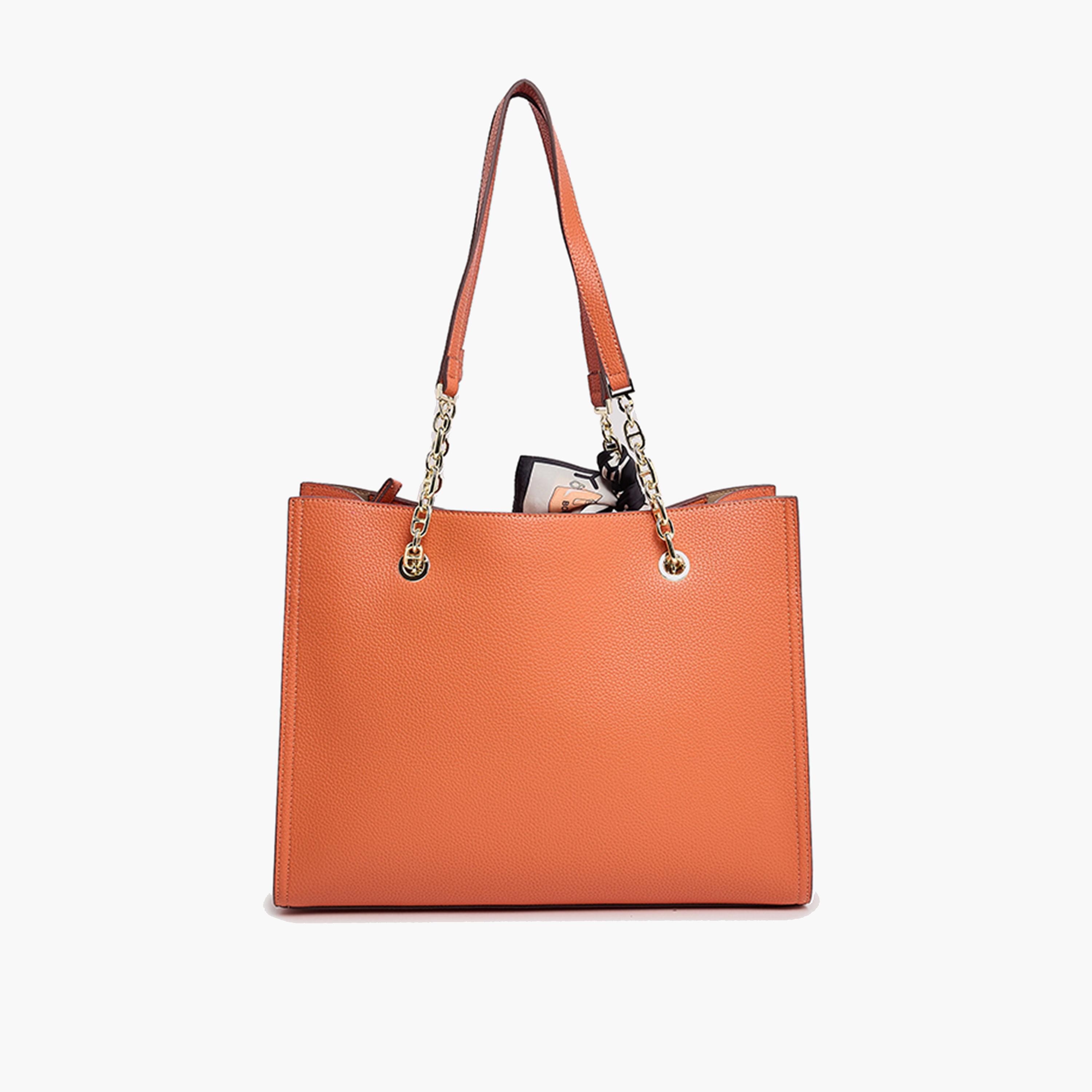 BCBG Textured Double-Handle Shoulder Bag with Magnetic Closure and Chain Strap | 35.5 x 26.5 x 14.5 cm-women-bagsandwallets-handbags-image-3