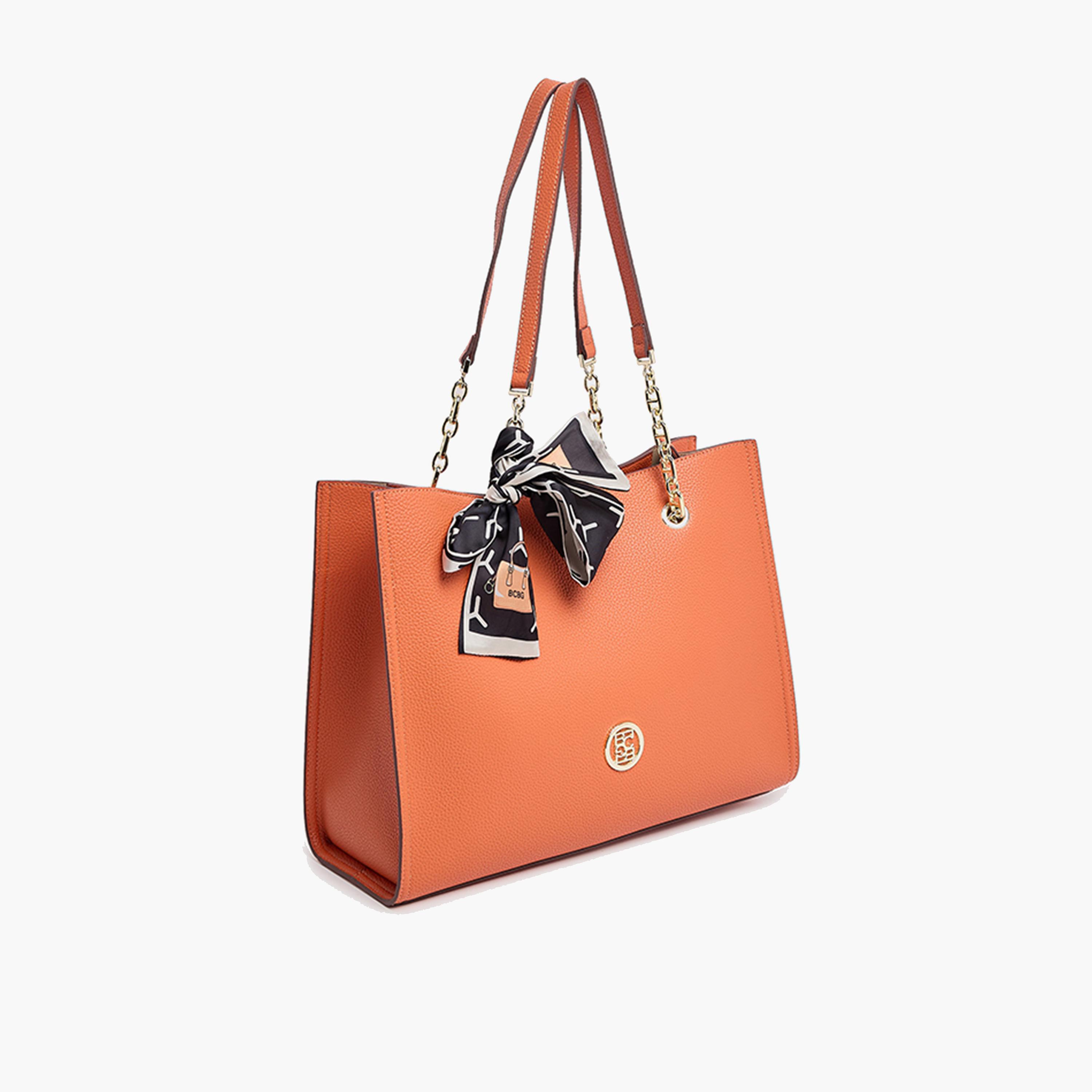 BCBG Textured Double-Handle Shoulder Bag with Magnetic Closure and Chain Strap | 35.5 x 26.5 x 14.5 cm-women-bagsandwallets-handbags-image-4