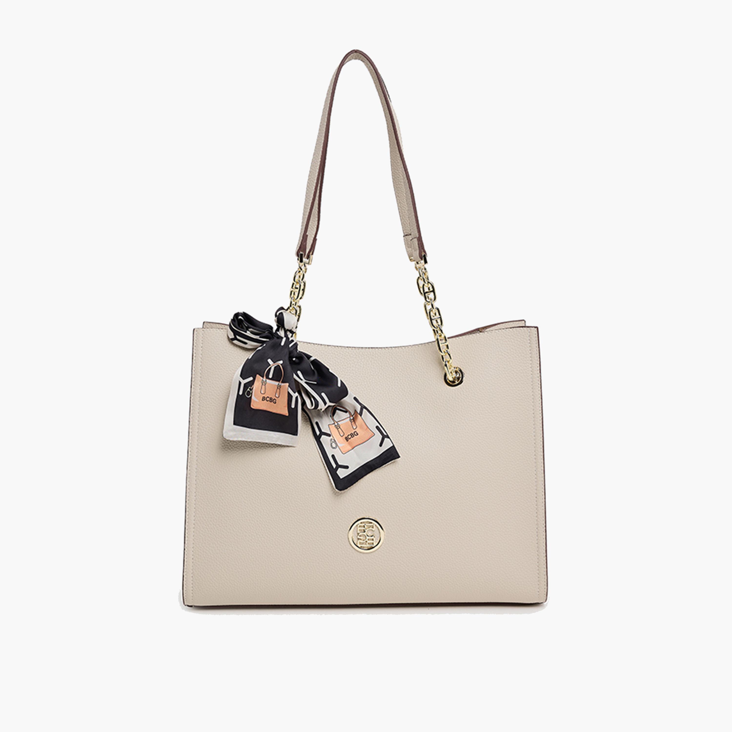 BCBG Textured Double-Handle Shoulder Bag with Magnetic Closure and Chain Strap | 35.5 x 26.5 x 14.5 cm-women-bagsandwallets-handbags-image-6