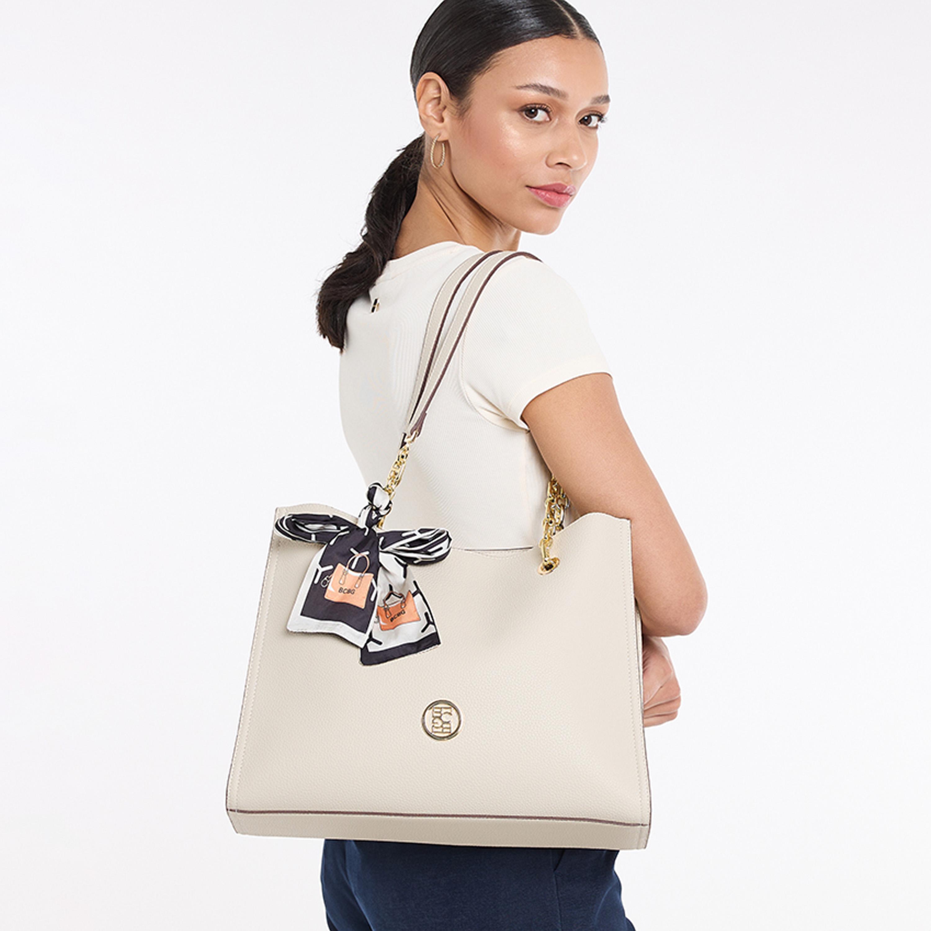 BCBG Textured Double-Handle Shoulder Bag with Magnetic Closure and Chain Strap | 35.5 x 26.5 x 14.5 cm-women-bagsandwallets-handbags-image-7