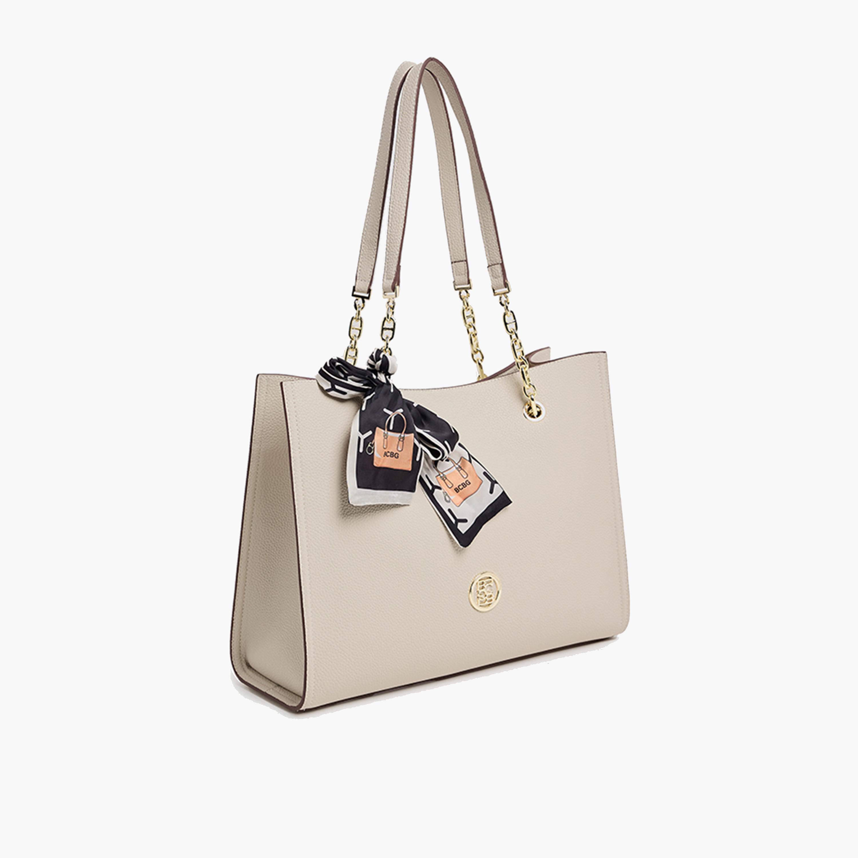 BCBG Textured Double-Handle Shoulder Bag with Magnetic Closure and Chain Strap | 35.5 x 26.5 x 14.5 cm-women-bagsandwallets-handbags-image-9