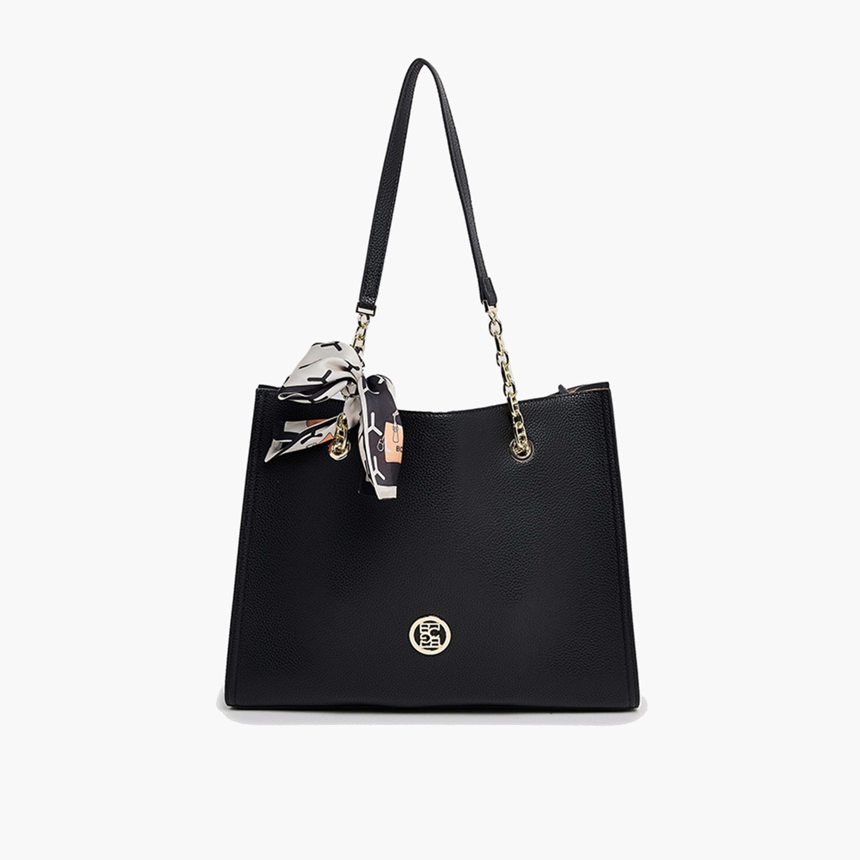 BCBG Textured Double-Handle Shoulder Bag with Magnetic Closure and Chain Strap | 35.5 x 26.5 x 14.5 cm-women-bagsandwallets-handbags-image-11