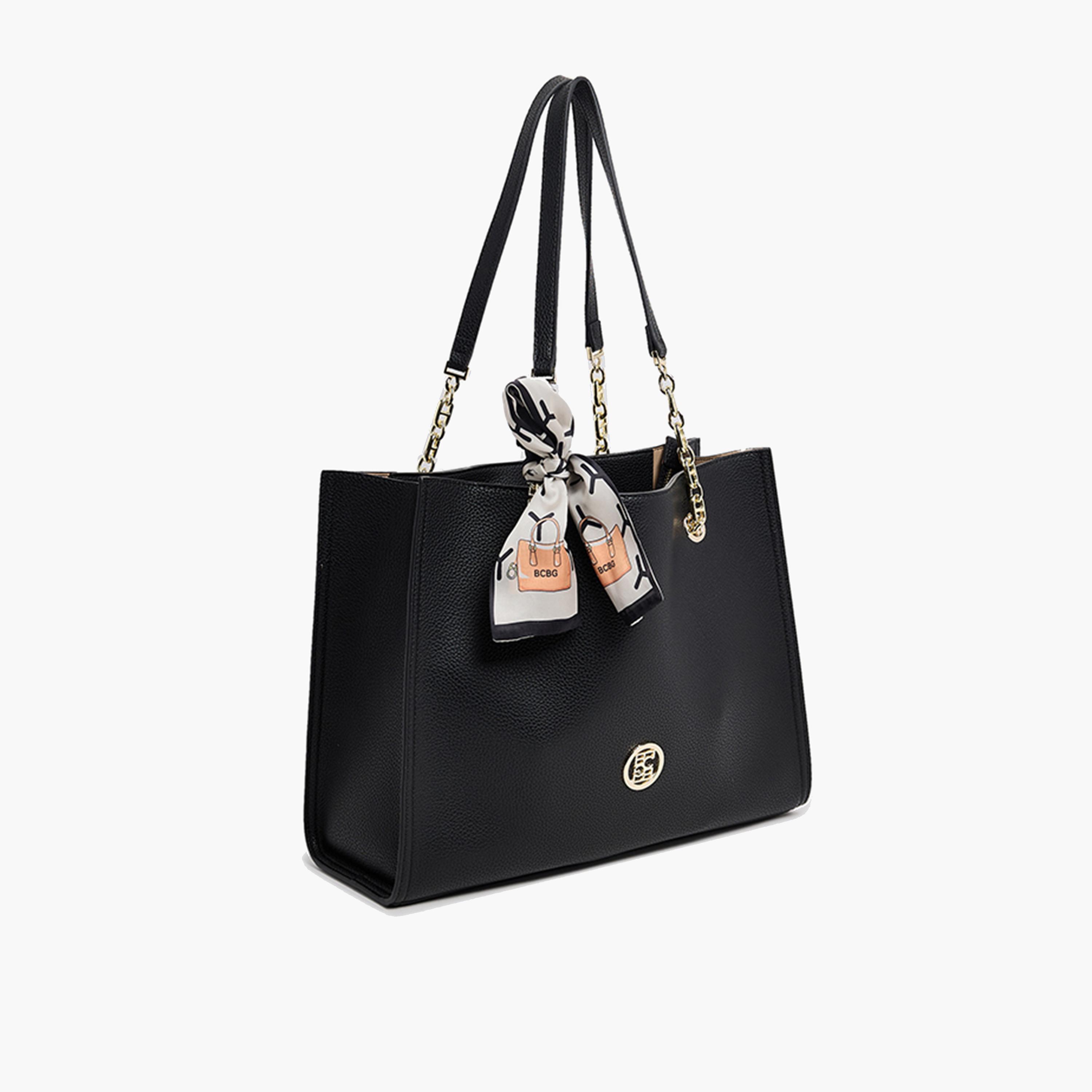 BCBG Textured Double-Handle Shoulder Bag with Magnetic Closure and Chain Strap | 35.5 x 26.5 x 14.5 cm-women-bagsandwallets-handbags-image-14