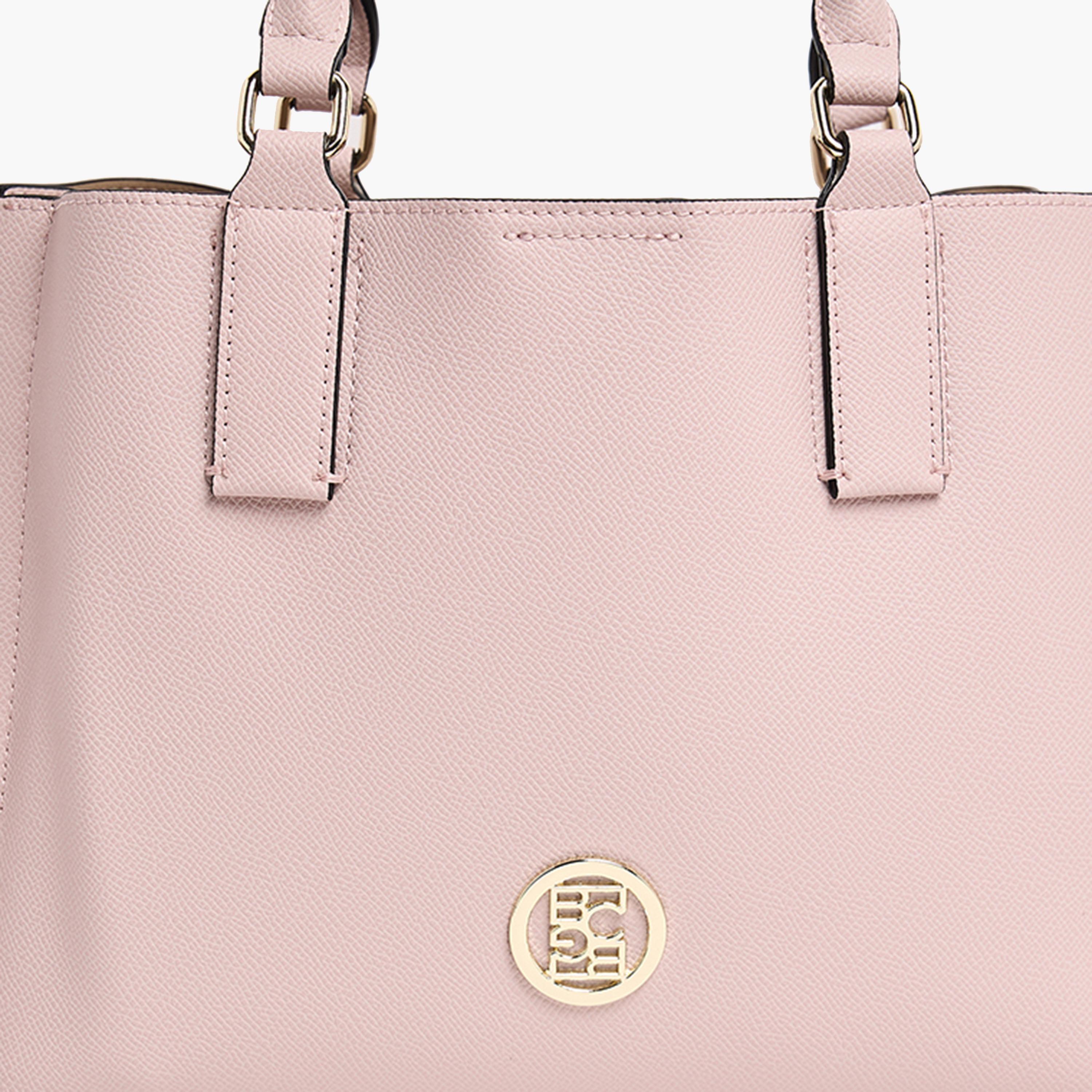 BCBG Textured Double-Handle Satchel Bag with Zipper and Detachable Strap | 30 x 21.5 x 10 cm-women-bagsandwallets-handbags-image-5
