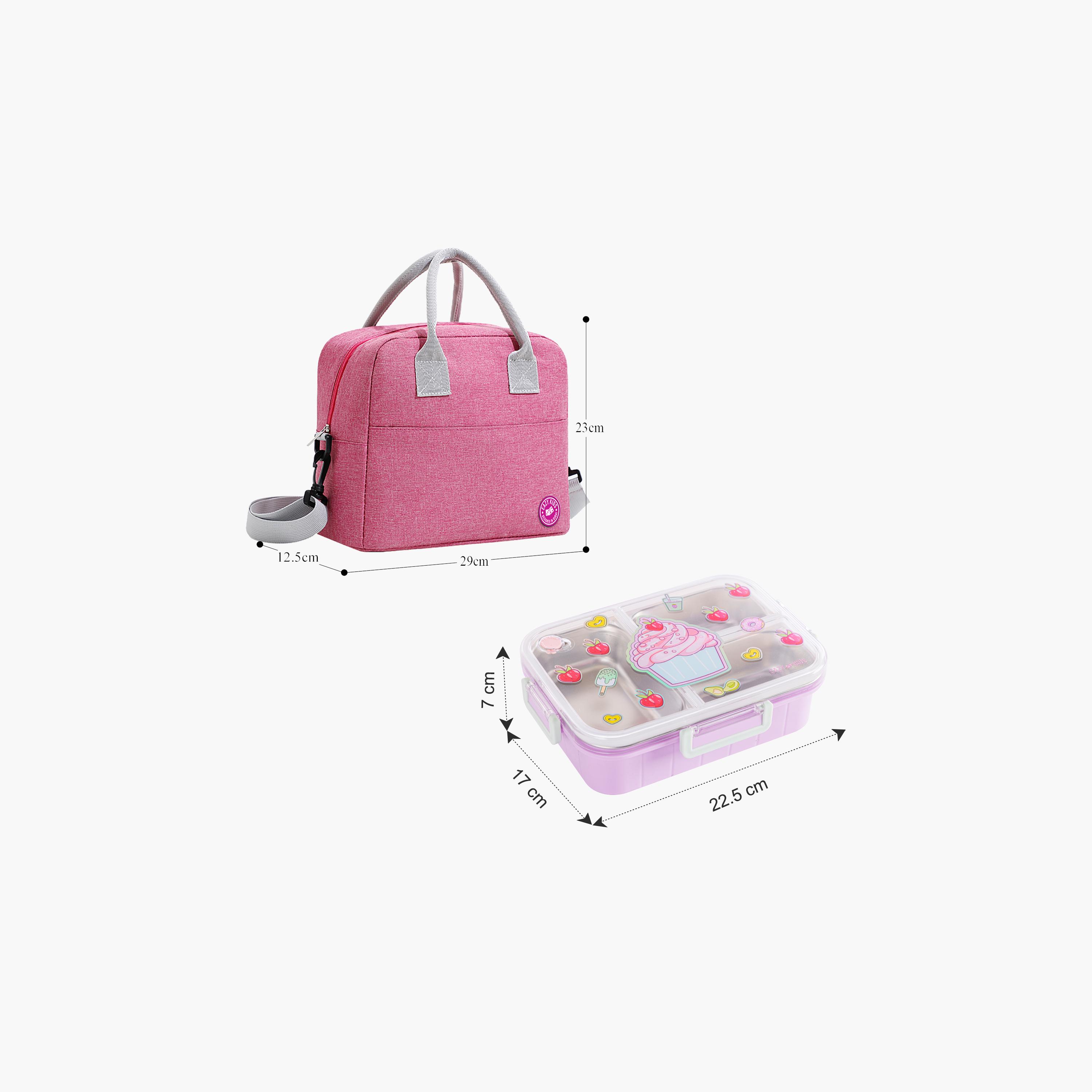 Eazy Kids 3-Compartment Stainless Steel Bento Lunch Box with Bag - 800 ml - Cup Cake - Purple-school-lunchessentials-lunchboxes-image-8