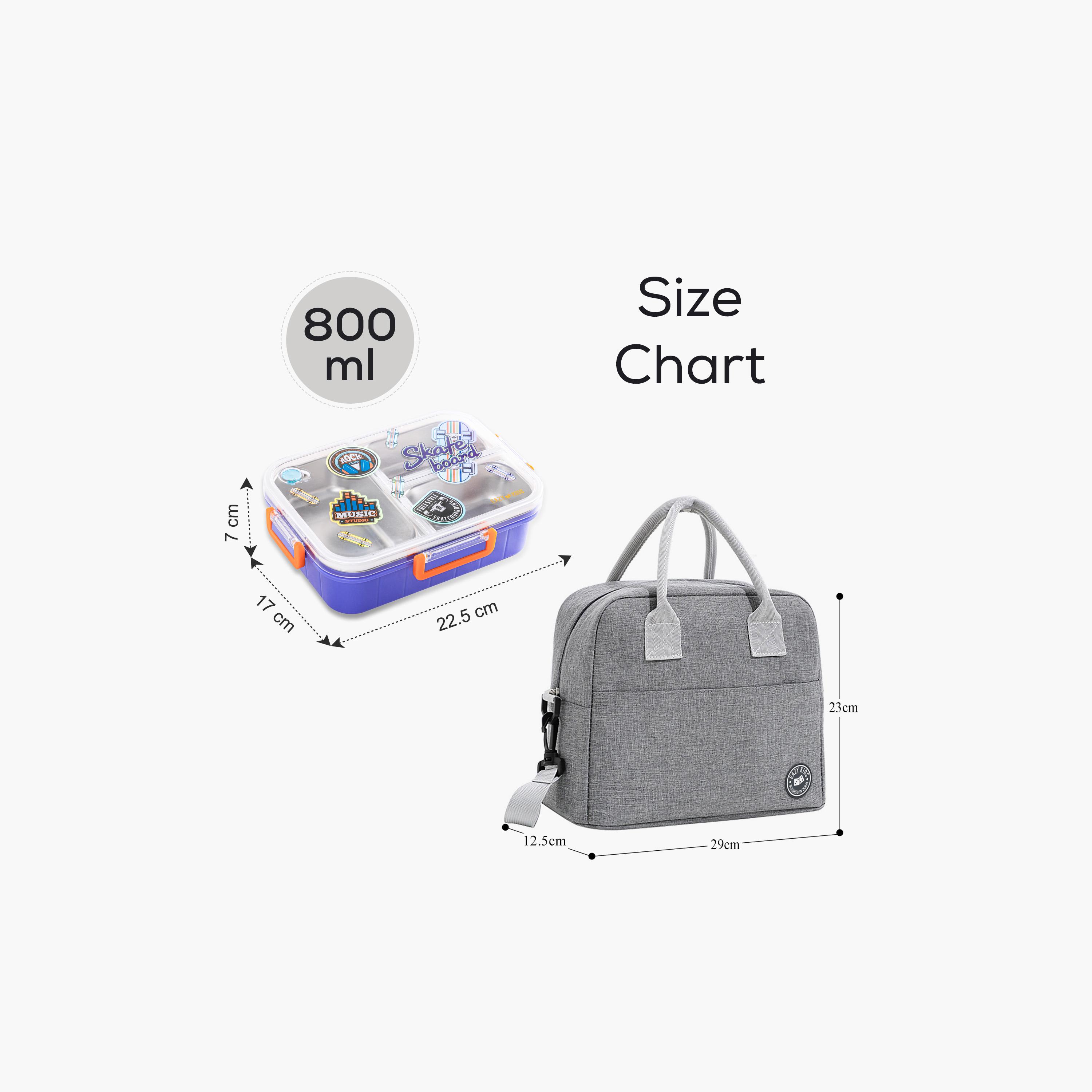 Eazy Kids 3-Compartment Stainless Steel Bento Lunch Box with Bag - 800 ml - Skate Board - Purple-school-lunchessentials-lunchboxes-image-5