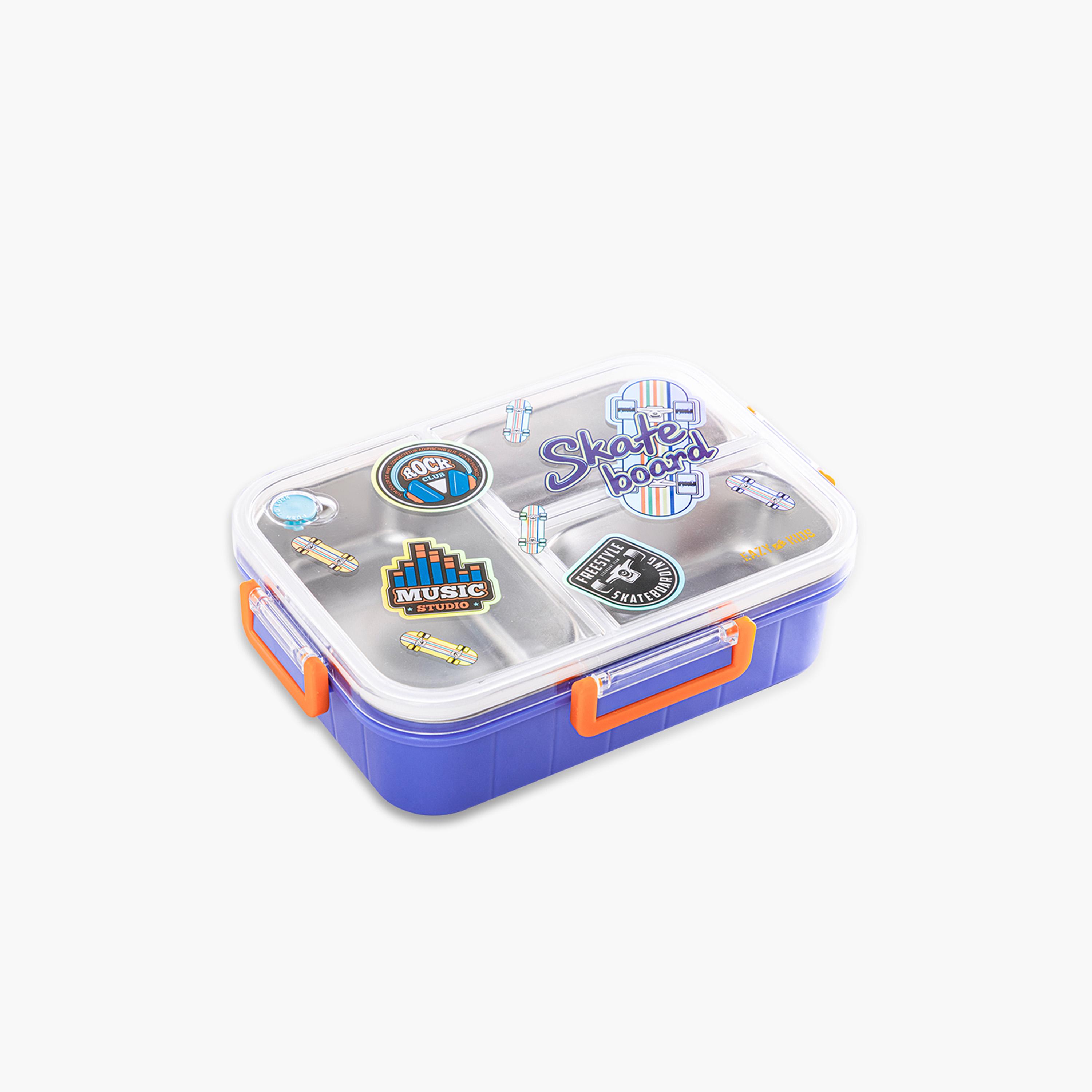 Eazy Kids 3-Compartment Stainless Steel Bento Lunch Box with Bag - 800 ml - Skate Board - Purple-school-lunchessentials-lunchboxes-image-6