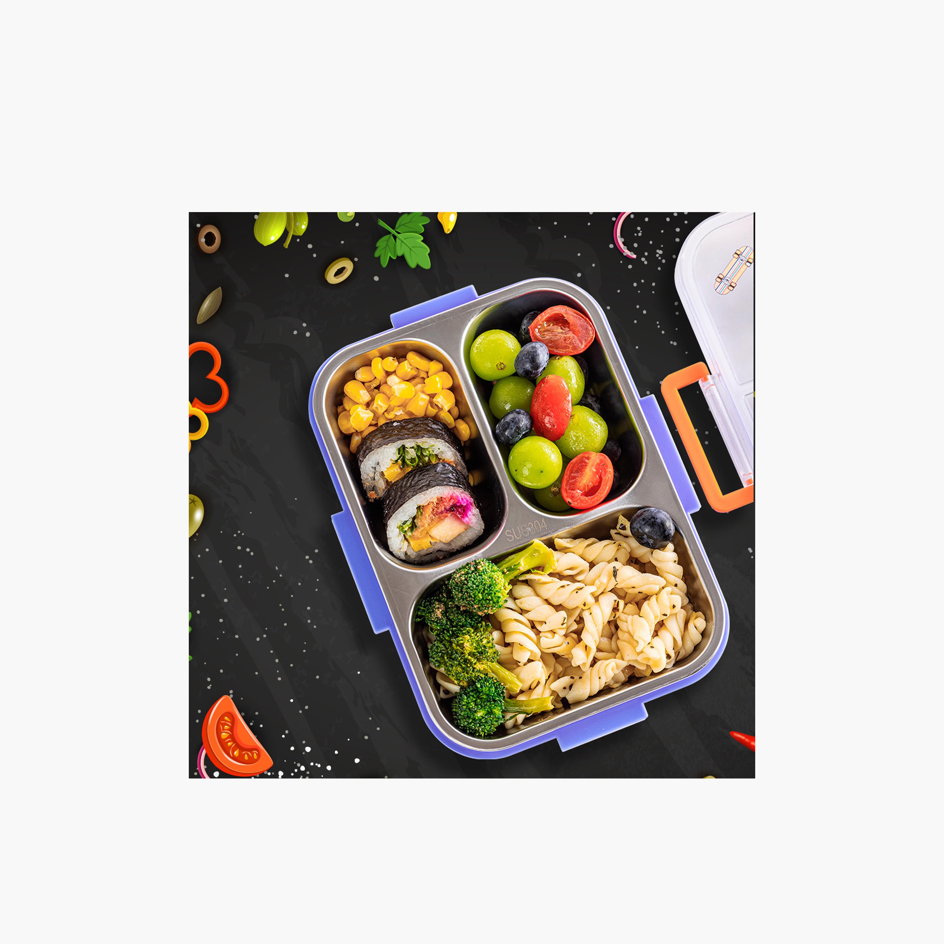 Eazy Kids 3-Compartment Stainless Steel Bento Lunch Box with Bag - 800 ml - Skate Board - Purple-school-lunchessentials-lunchboxes-image-8