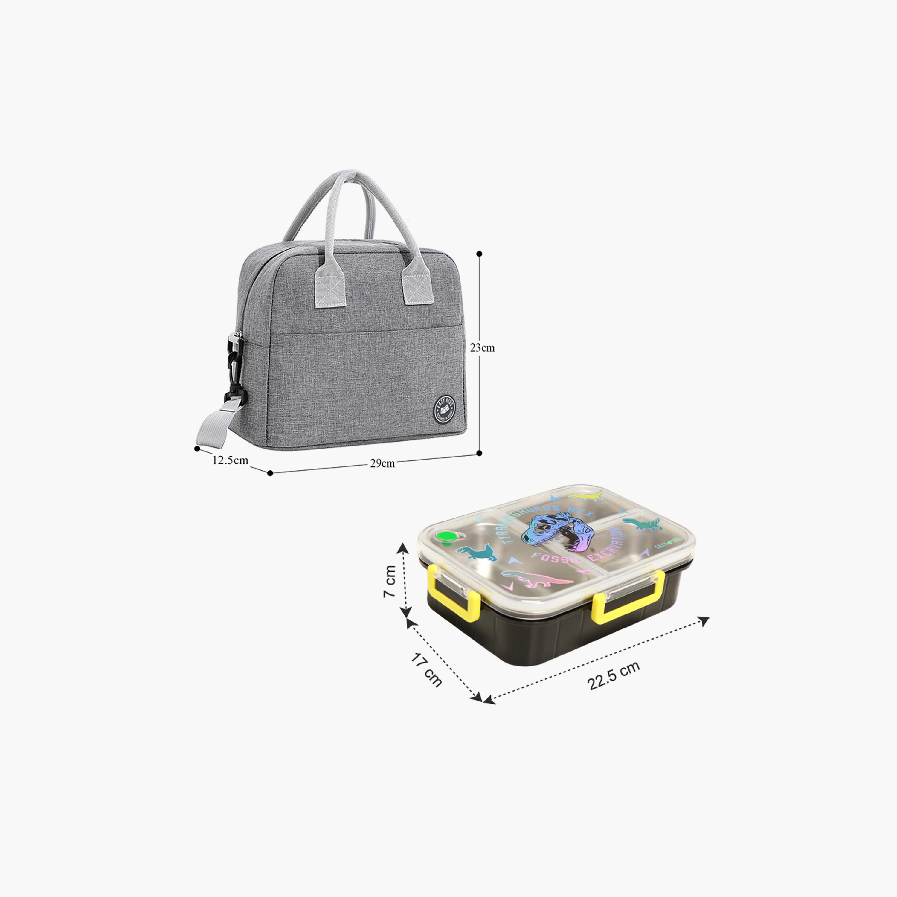 Eazy Kids 3-Compartment Stainless Steel Bento Lunch Box with Bag - 800 ml - T- Rex - Purple-school-lunchessentials-lunchboxes-image-8