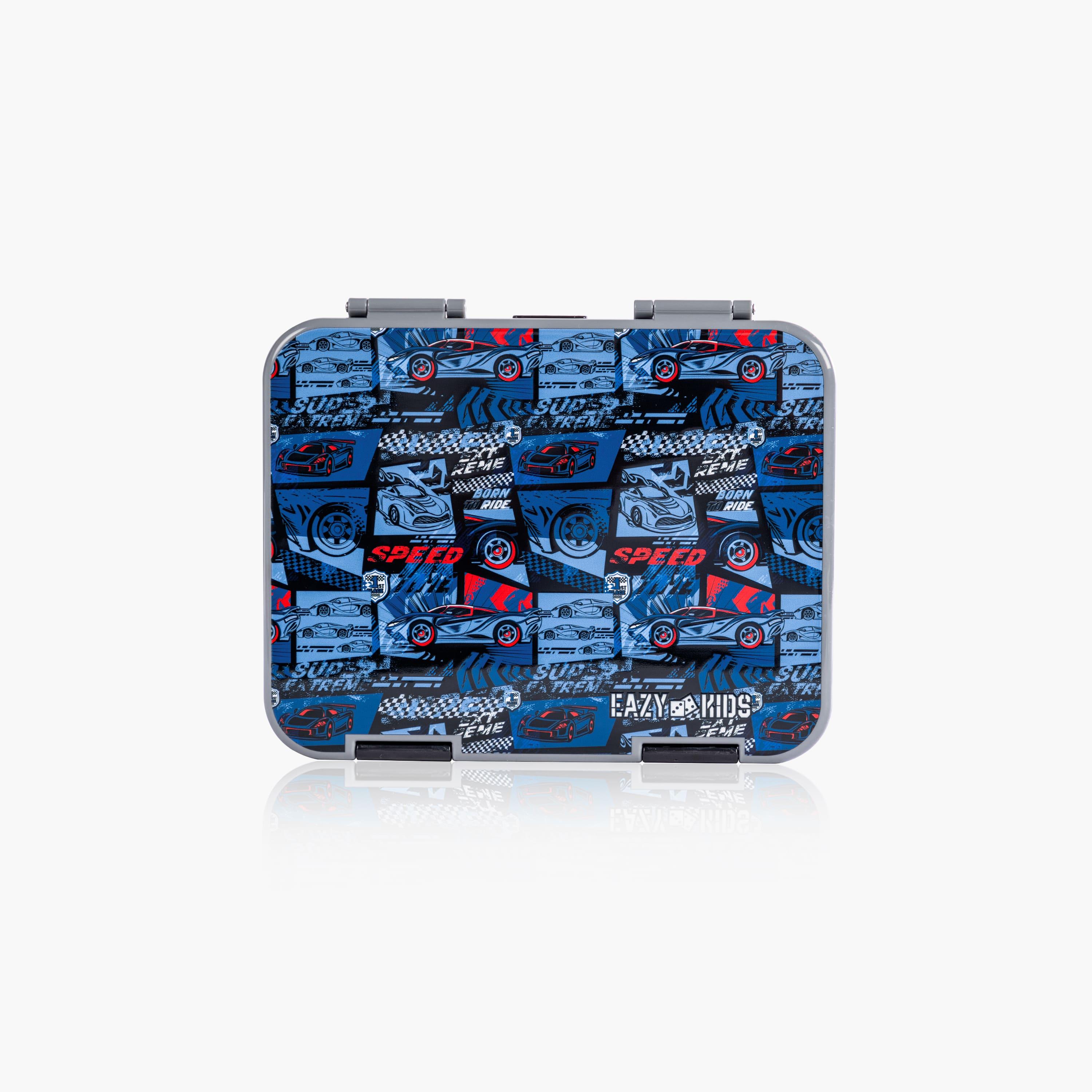 Eazy Kids 6 & 4 Convertible Bento Lunch Box & Bag Set with Sticker - Car Racing - Blue-school-lunchessentials-lunchboxes-image-6