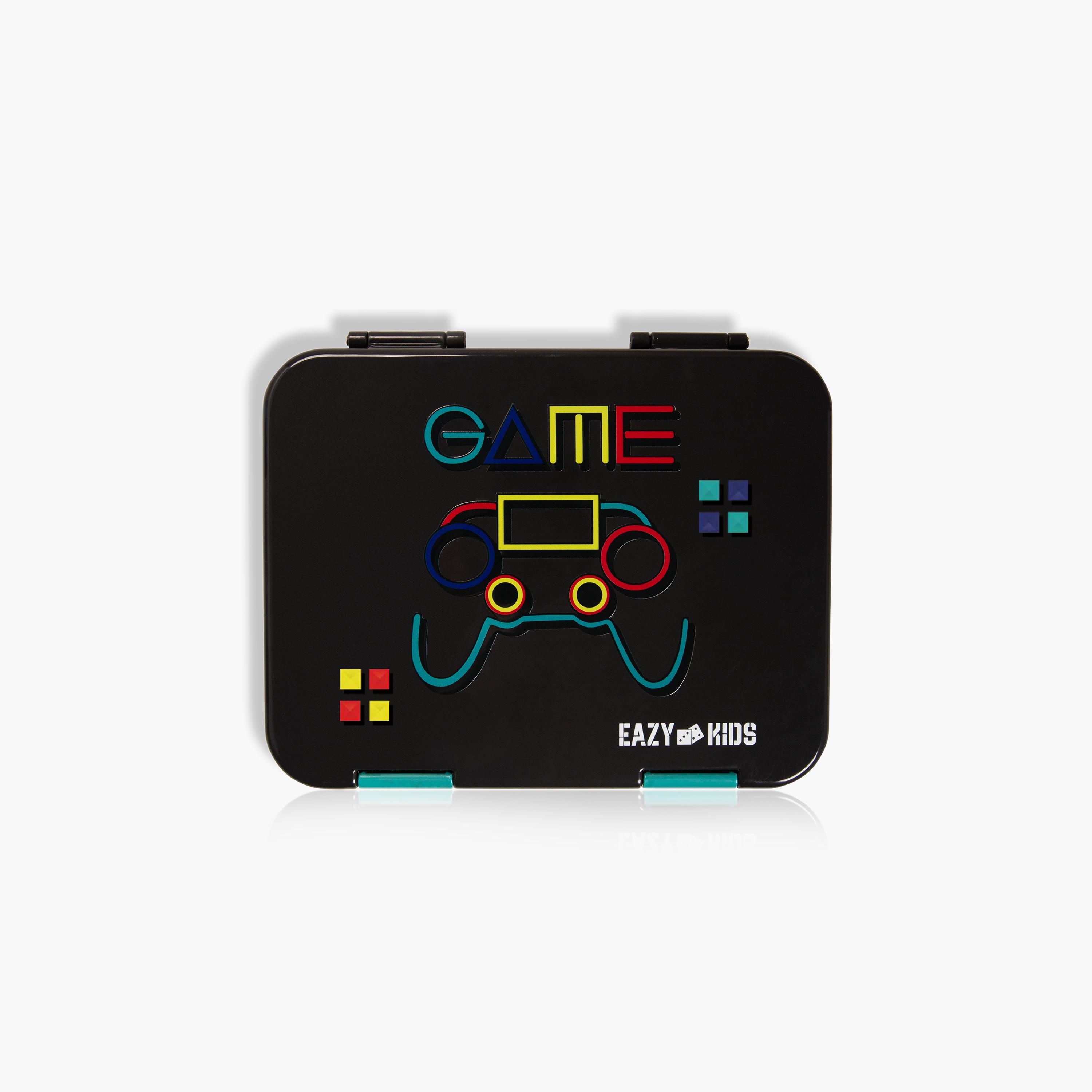 Eazy Kids 6 & 4 Convertible Bento Lunch Box & Bag Set with Sticker - Gamer - Black-school-lunchessentials-sets-image-6