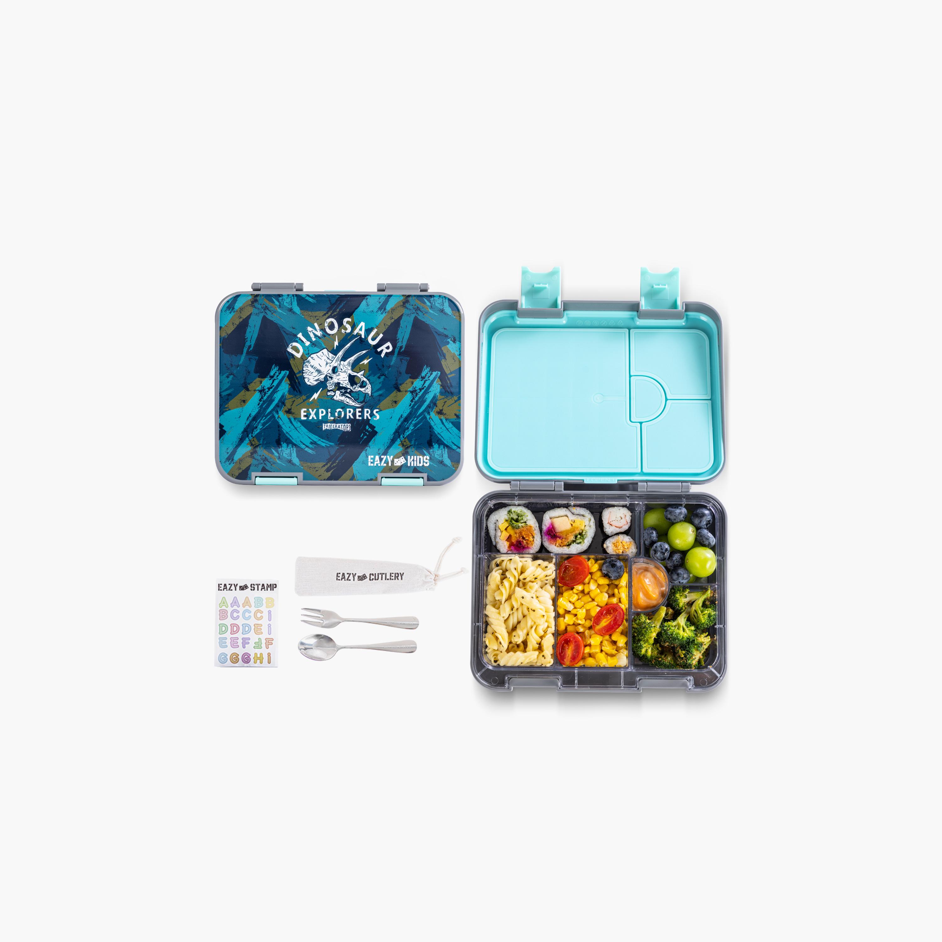 Eazy Kids 6 & 4 Convertible Bento Lunch Box & Bag Set with Sticker - T-Rex - Grey-school-lunchessentials-lunchboxes-image-4