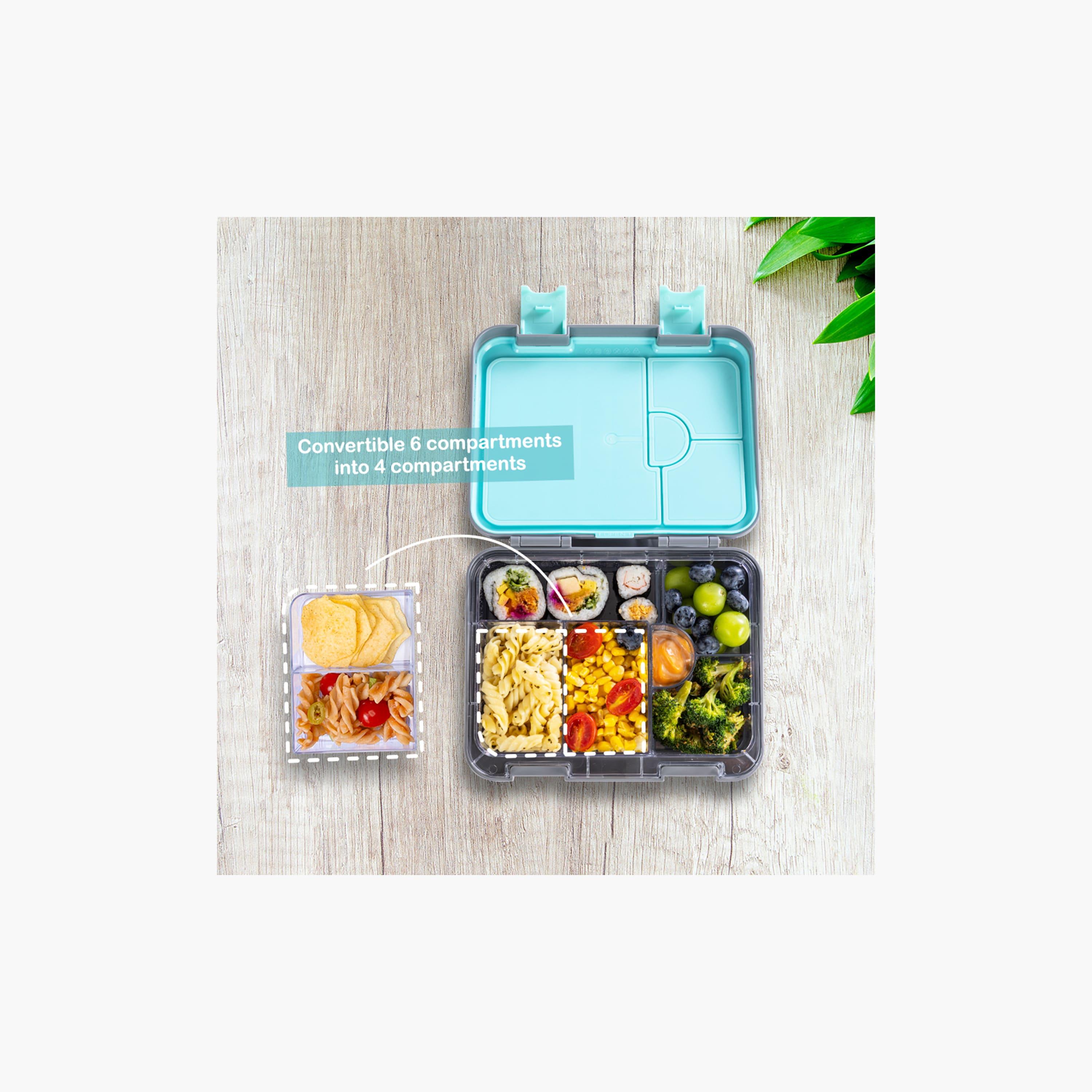 Eazy Kids 6 & 4 Convertible Bento Lunch Box & Bag Set with Sticker - T-Rex - Grey-school-lunchessentials-lunchboxes-image-5
