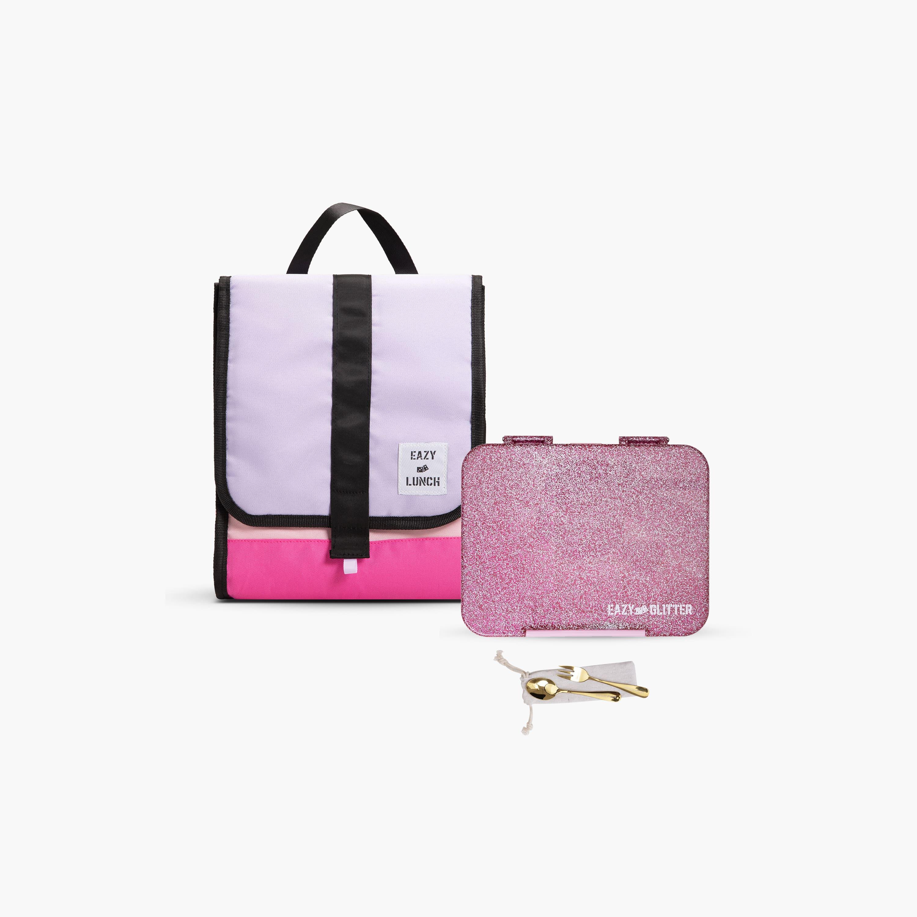 Eazy Kids 6 & 4 Convertible Bento Lunch Box with Bag Set - Glitter-school-lunchessentials-sets-image-1