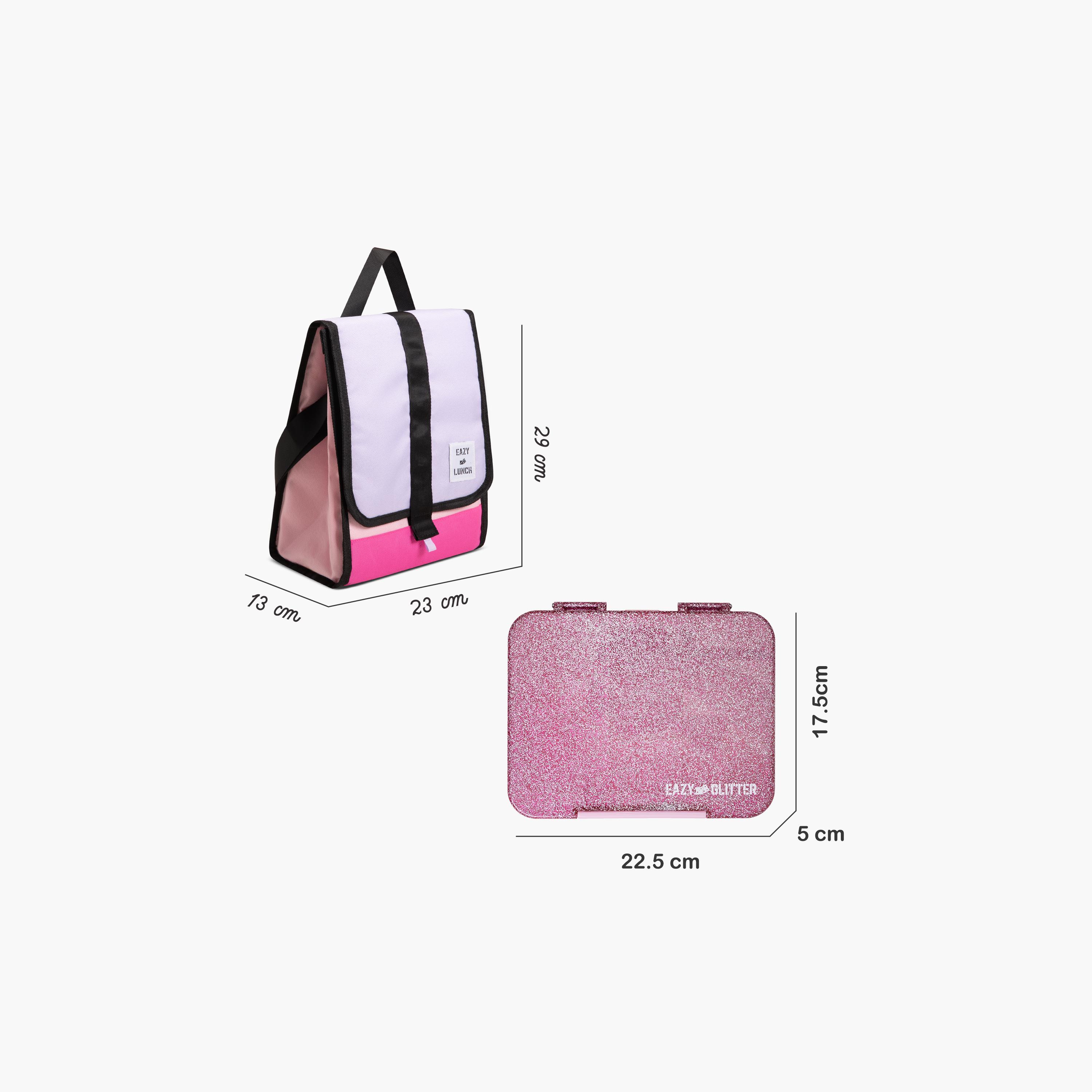Eazy Kids 6 & 4 Convertible Bento Lunch Box with Bag Set - Glitter-school-lunchessentials-sets-image-2