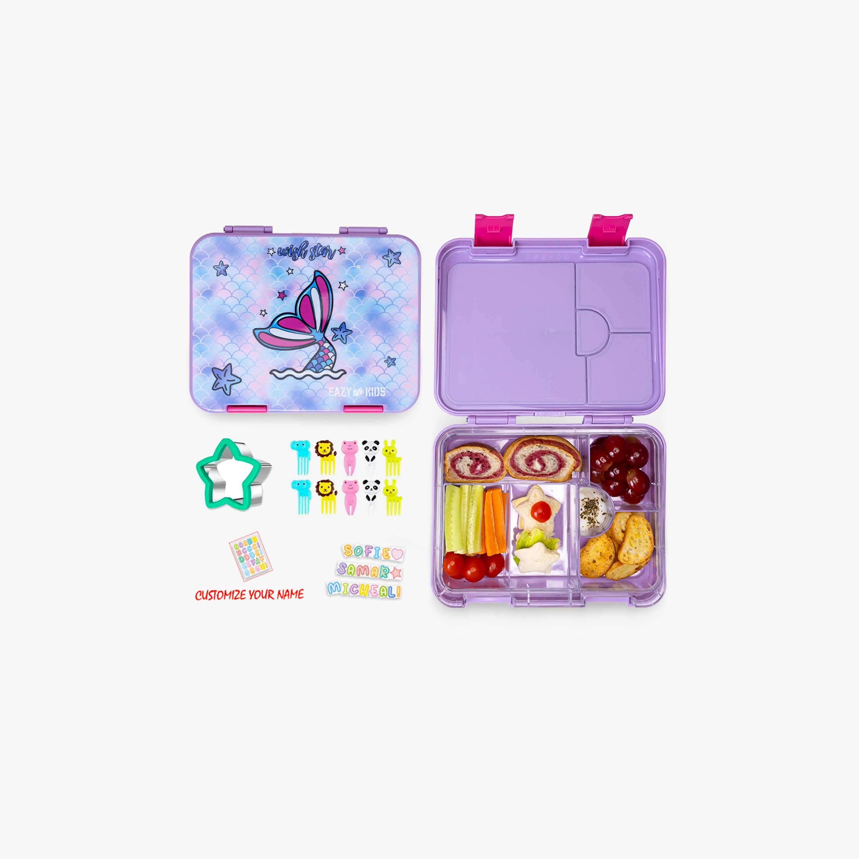 Eazy Kids 6 & 4 Convertible Bento Lunch Box with Bag, Sandwich Cutter Set - Mermaid - Purple-school-lunchessentials-lunchboxes-image-4