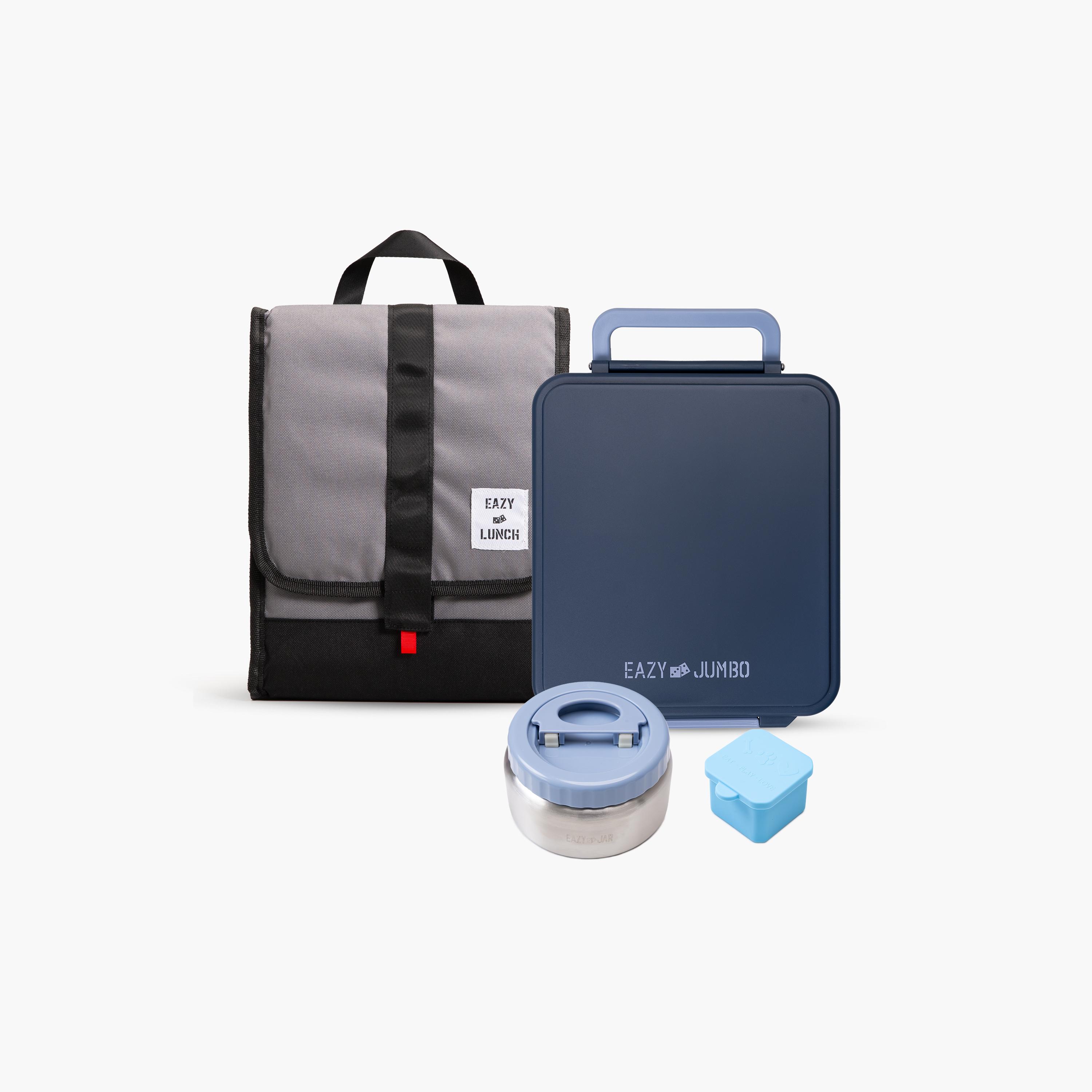 Eazy Kids Jumbo Bento Lunch Box with Bag, Thermos & Dip Jar - Blue Grey-school-lunchessentials-lunchboxes-image-1