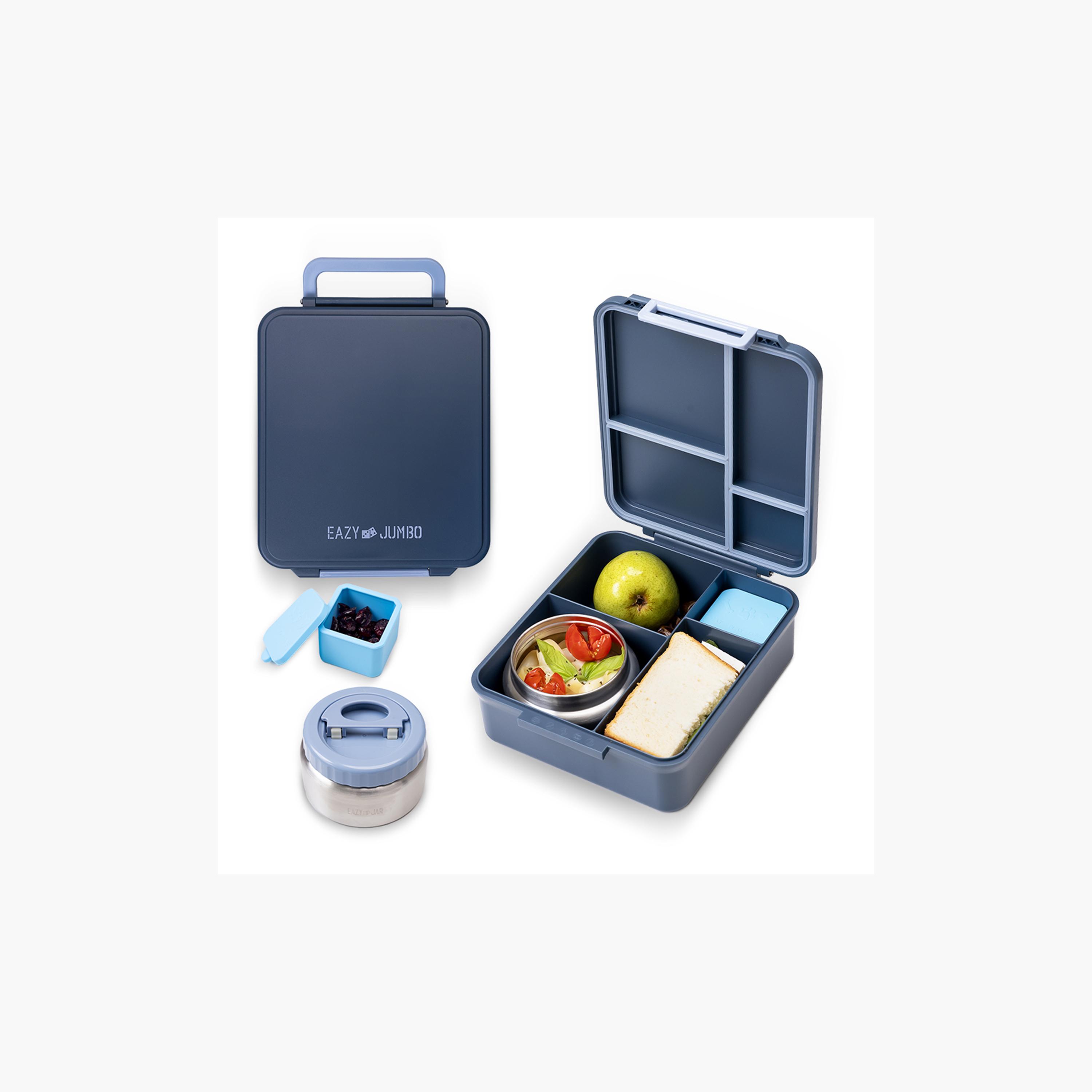 Eazy Kids Jumbo Bento Lunch Box with Bag, Thermos & Dip Jar - Blue Grey-school-lunchessentials-lunchboxes-image-3