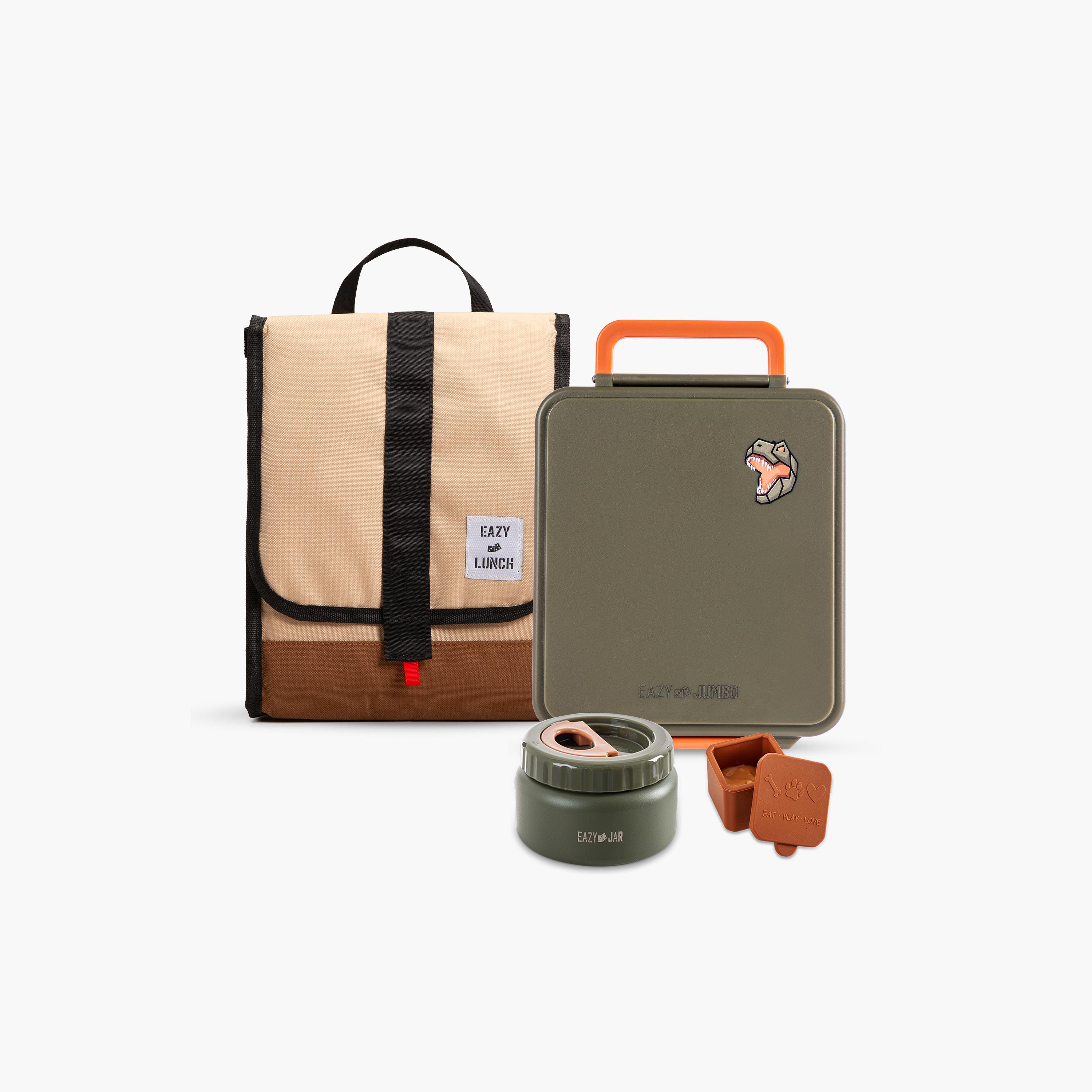 صندوق غداء جامبو بينتو مع حقيبة، ترمس، ووعاء صلصة من إيزي كيدز - أخضر-school-lunchessentials-sets-image-1