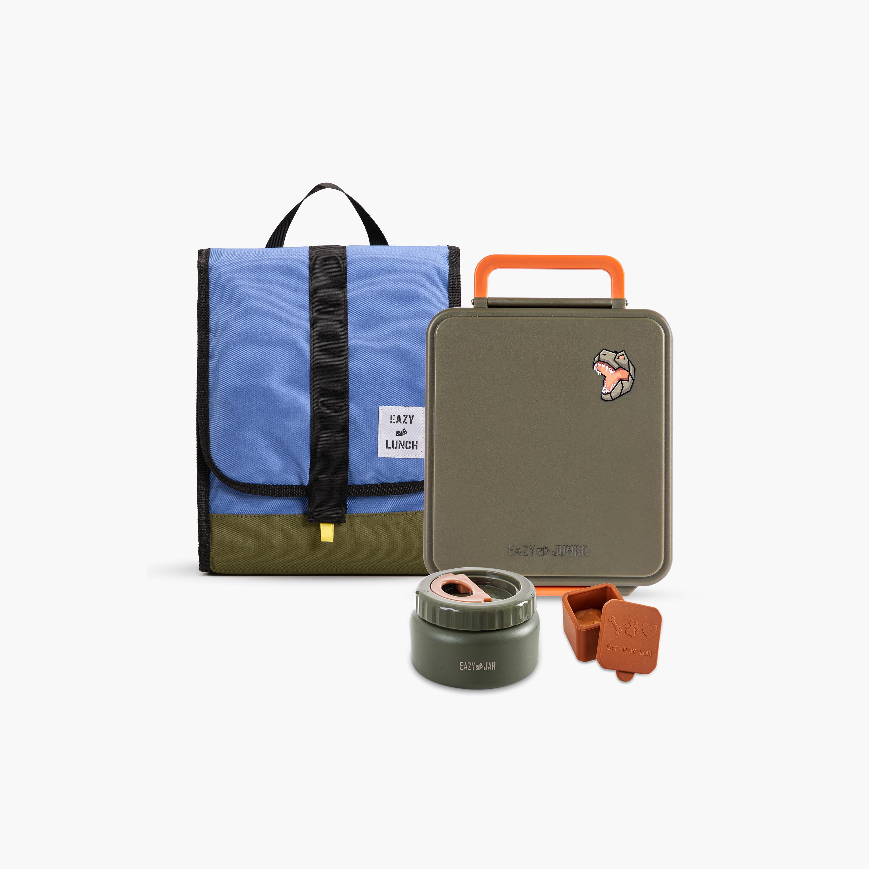 Eazy Kids Jumbo Bento Lunch Box with Bag, Thermos & Dip Jar - Green-school-lunchessentials-lunchboxes-image-1