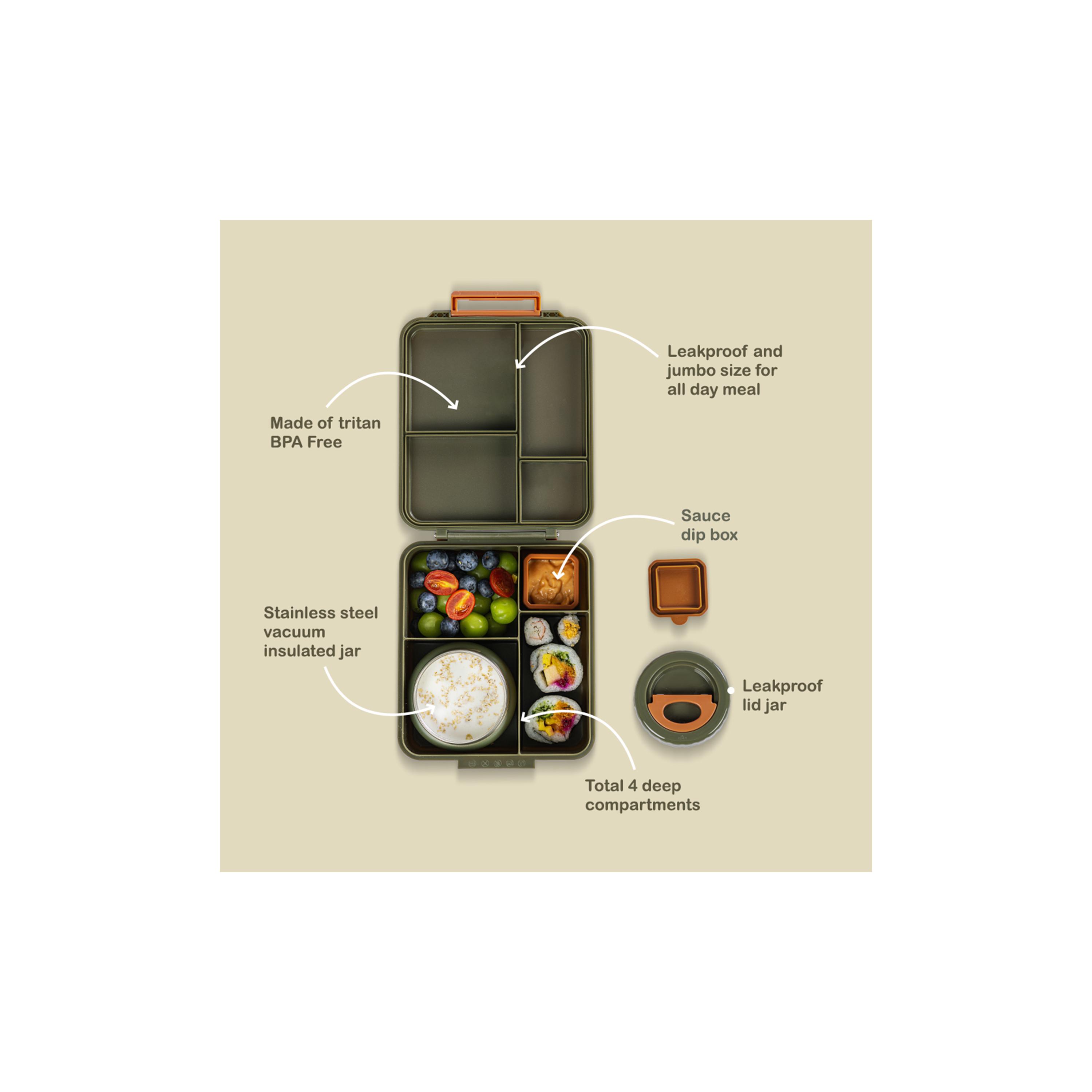 Eazy Kids Jumbo Bento Lunch Box with Bag, Thermos & Dip Jar - Green-school-lunchessentials-lunchboxes-image-5