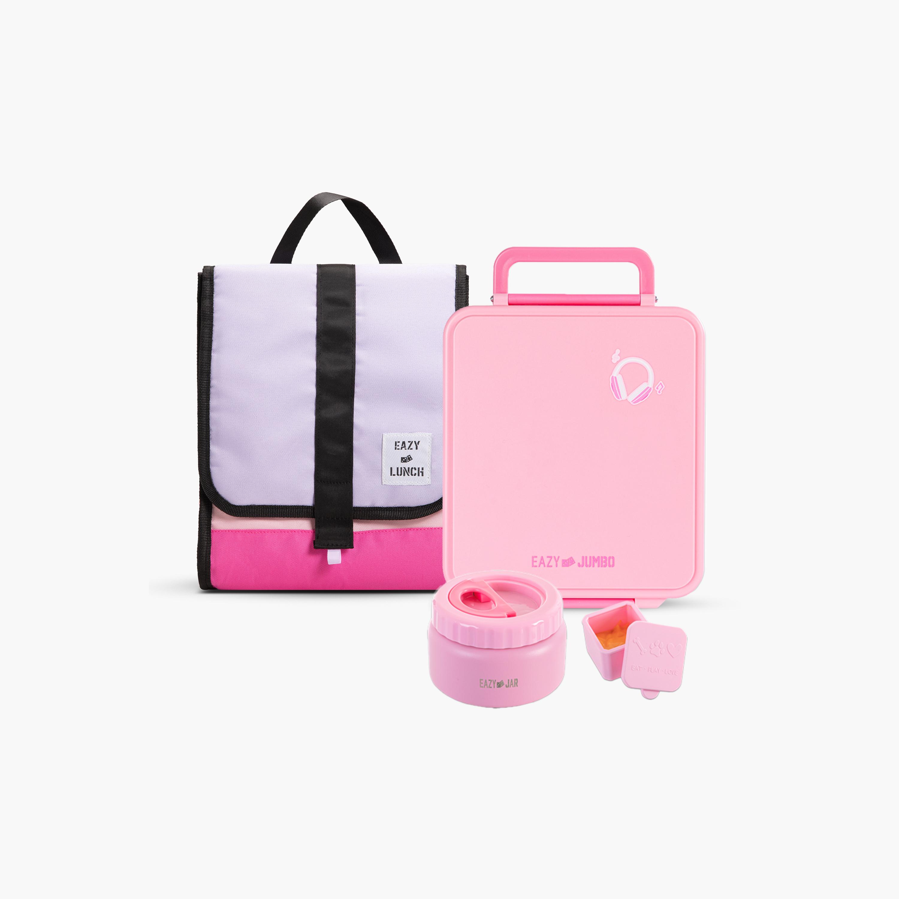 Eazy Kids Jumbo Bento Lunch Box with Bag, Thermos & Dip Jar - Pink-school-lunchessentials-lunchboxes-image-1