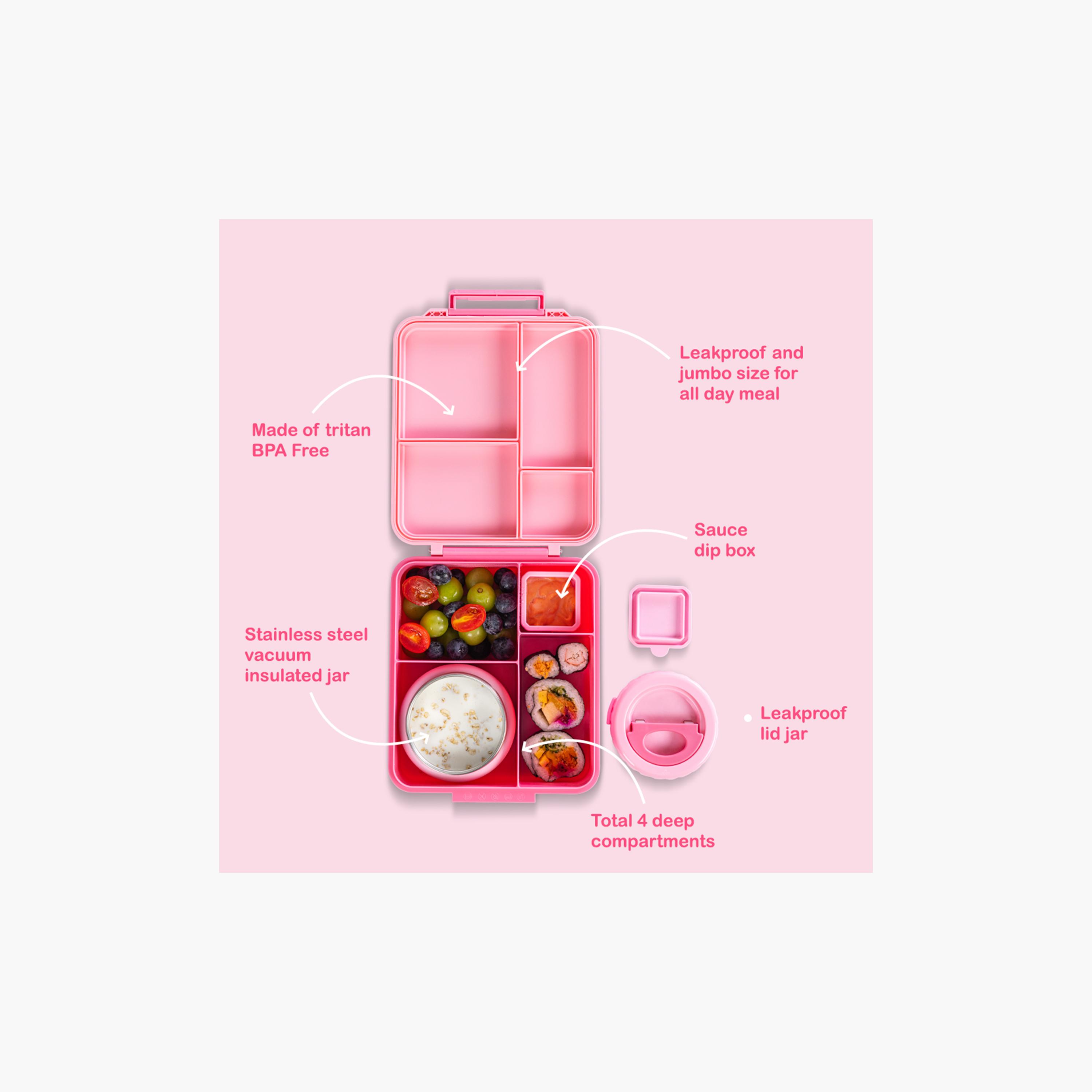 Eazy Kids Jumbo Bento Lunch Box with Bag, Thermos & Dip Jar - Pink-school-lunchessentials-lunchboxes-image-7