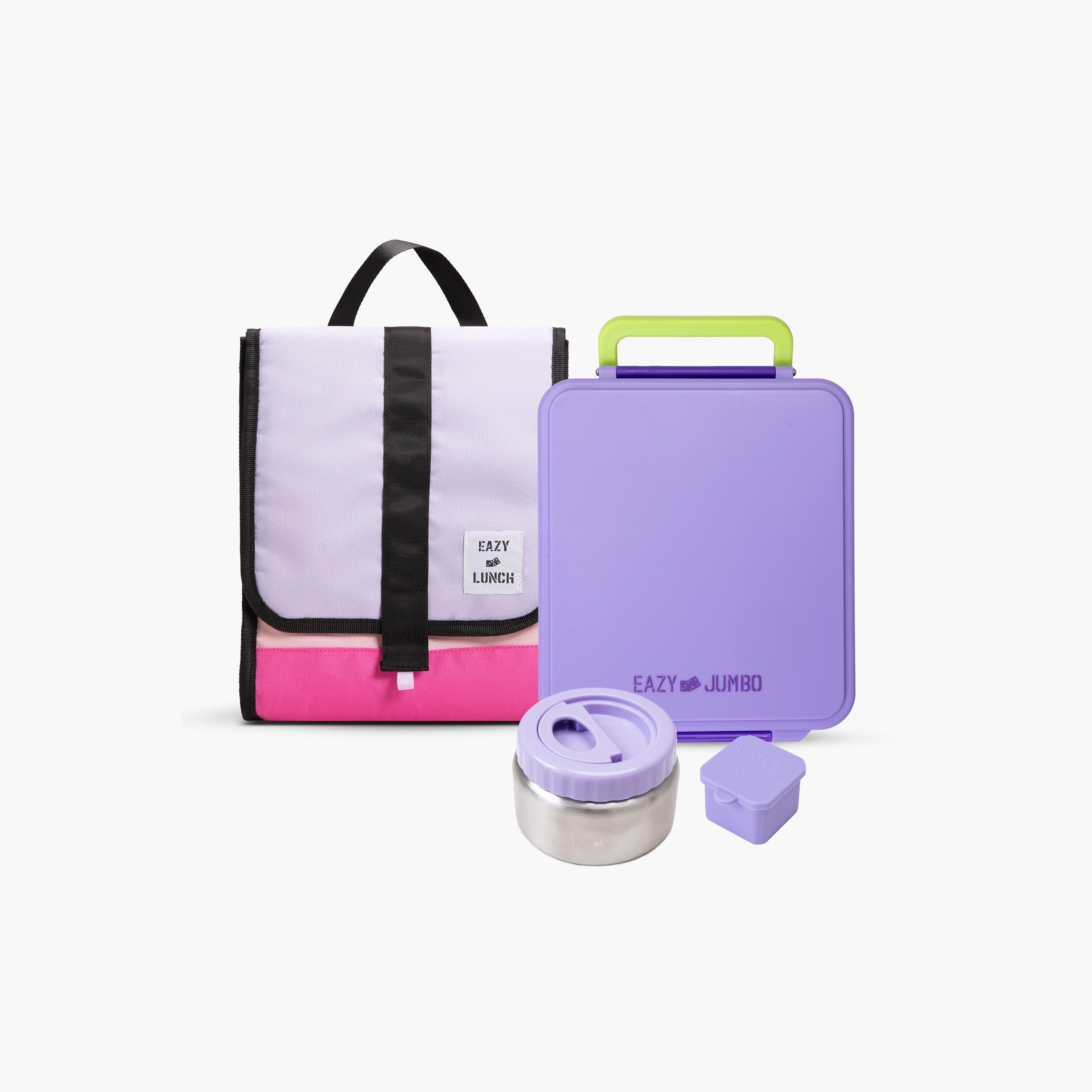 Eazy Kids Jumbo Bento Lunch Box with Bag, Thermos & Dip Jar - Purple-school-lunchessentials-lunchboxes-image-1
