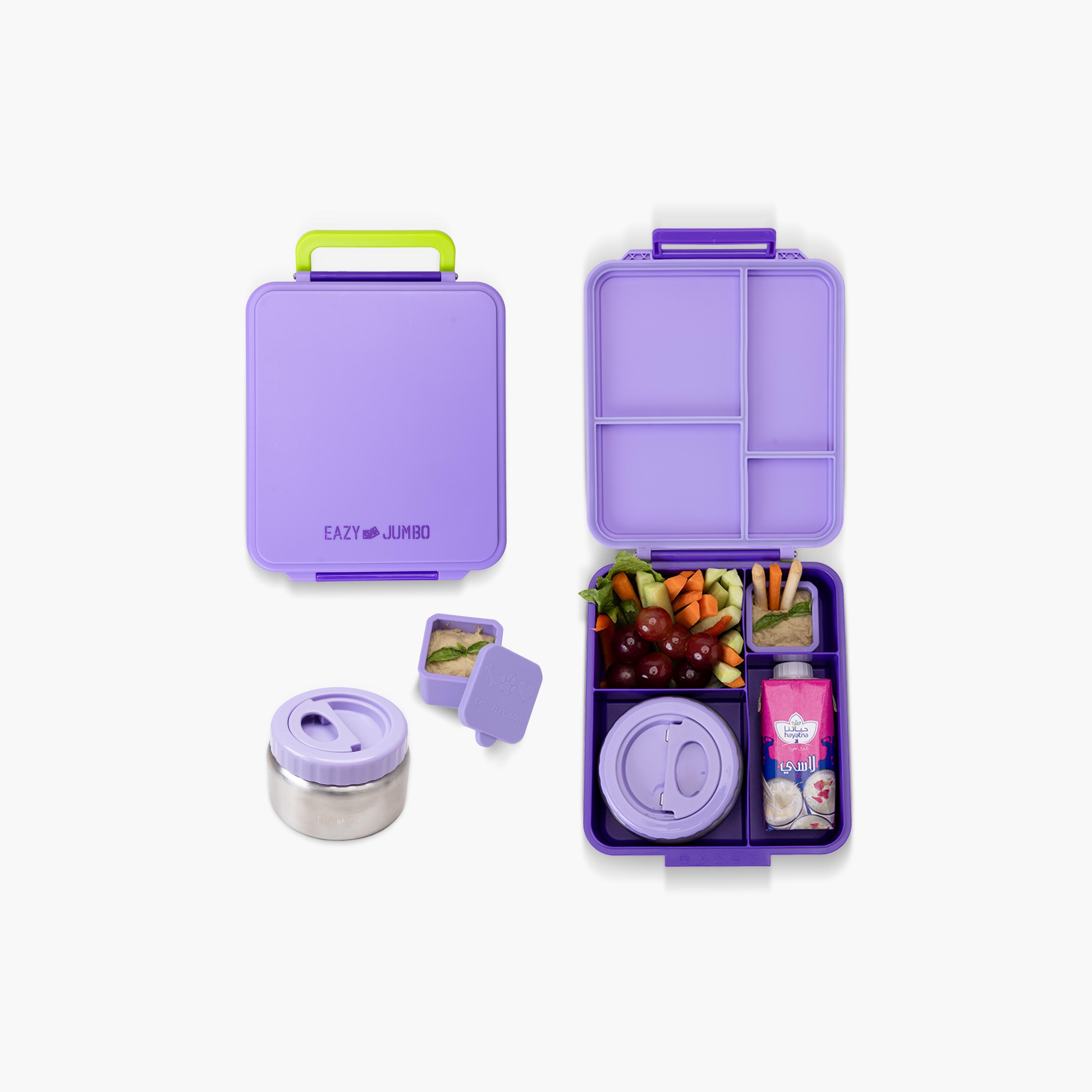 Eazy Kids Jumbo Bento Lunch Box with Bag, Thermos & Dip Jar - Purple-school-lunchessentials-lunchboxes-image-5