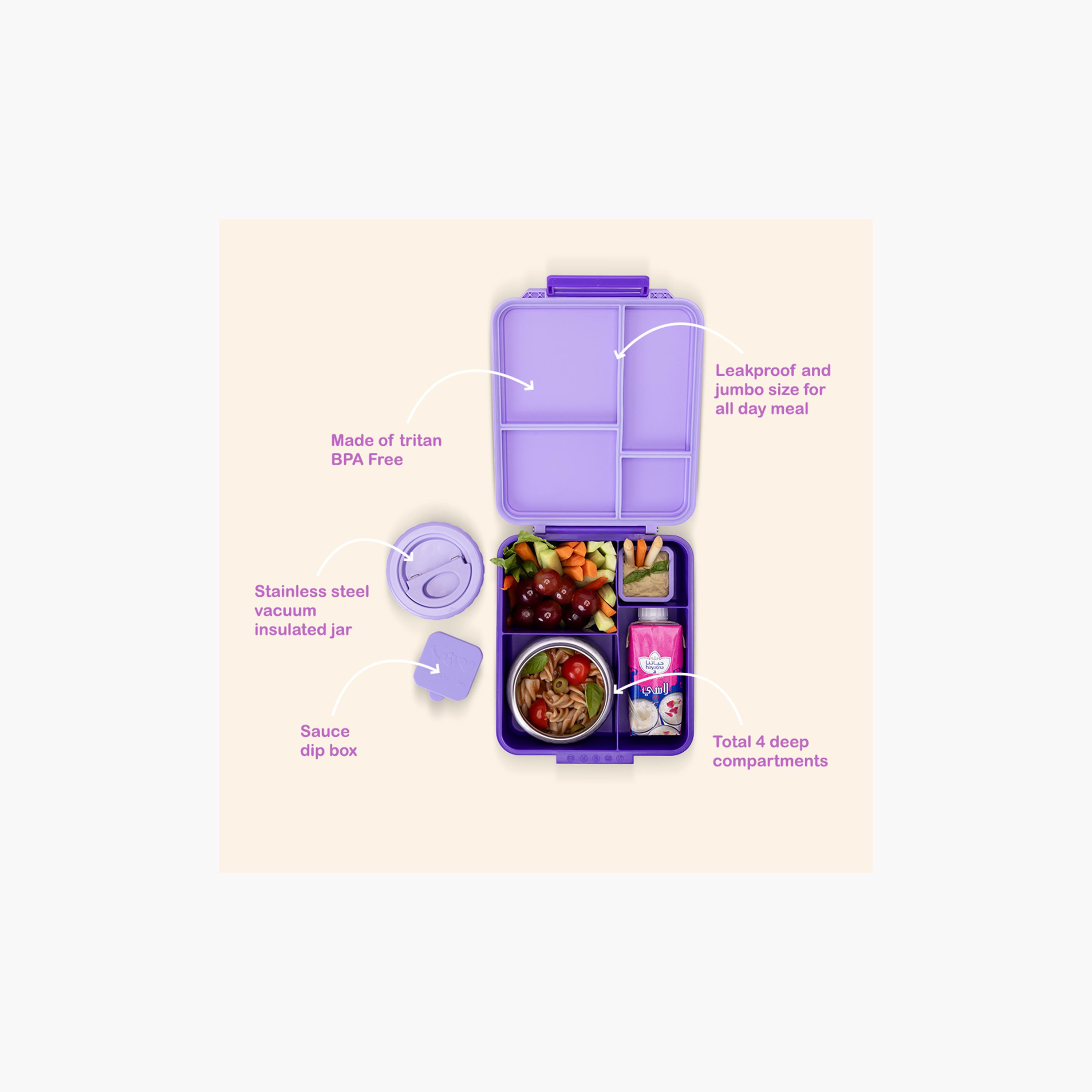 Eazy Kids Jumbo Bento Lunch Box with Bag, Thermos & Dip Jar - Purple-school-lunchessentials-lunchboxes-image-6