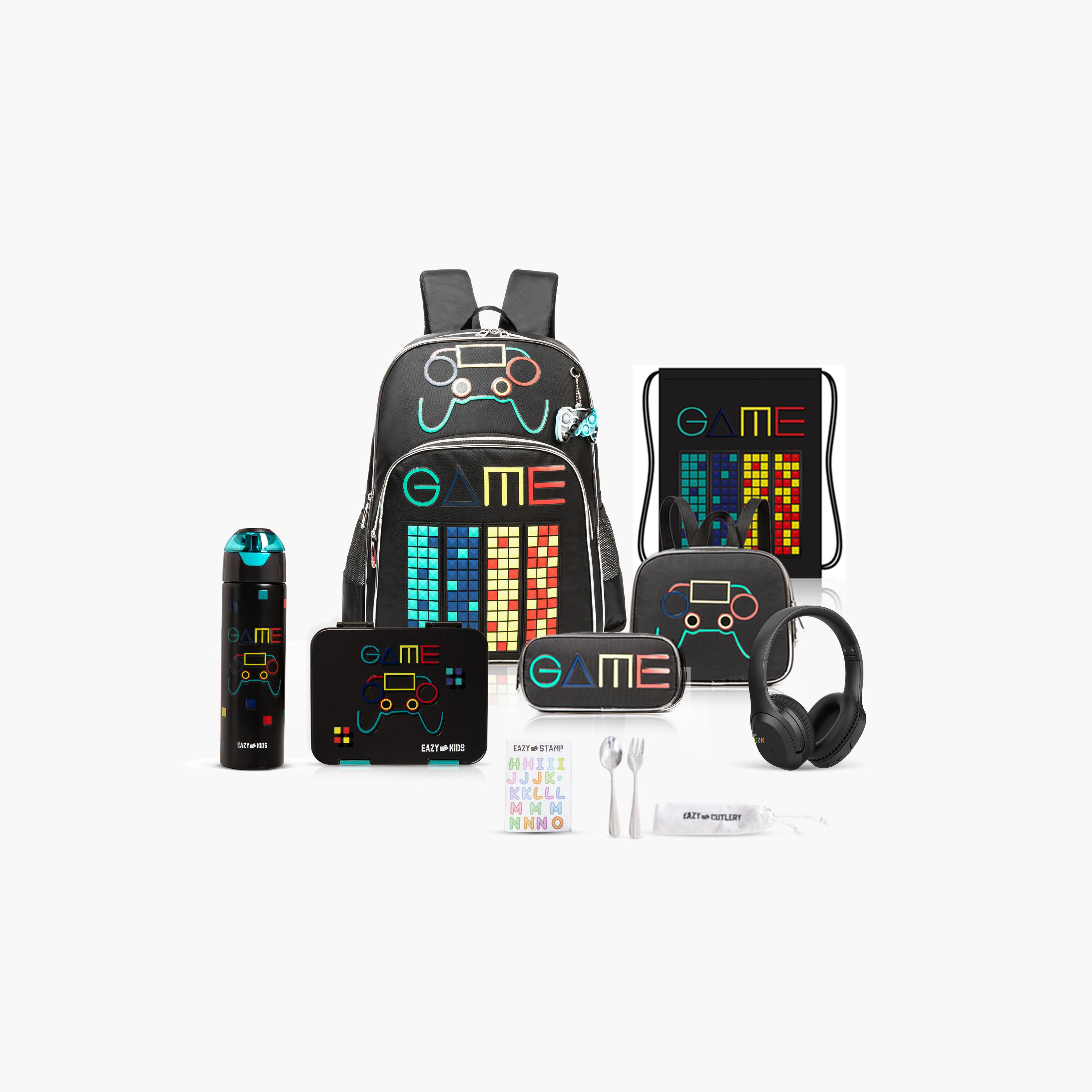 Eazy Kids 7-Piece School Bag Set - 17 Inch - Gen Z Gamer - Black-school-bagsandbackpacks-sets-image-1
