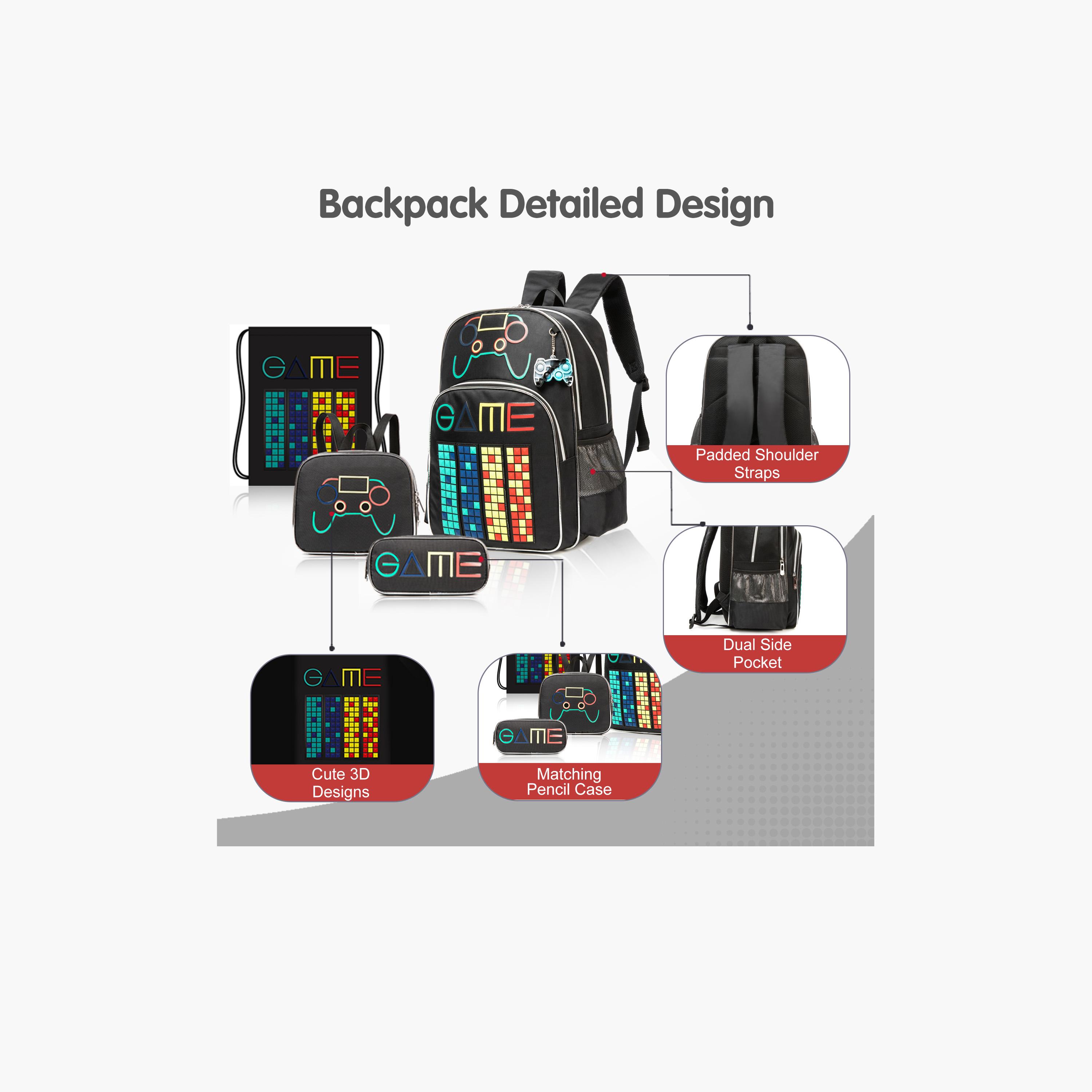 Eazy Kids 7-Piece School Bag Set - 17 Inch - Gen Z Gamer - Black-school-bagsandbackpacks-sets-image-9