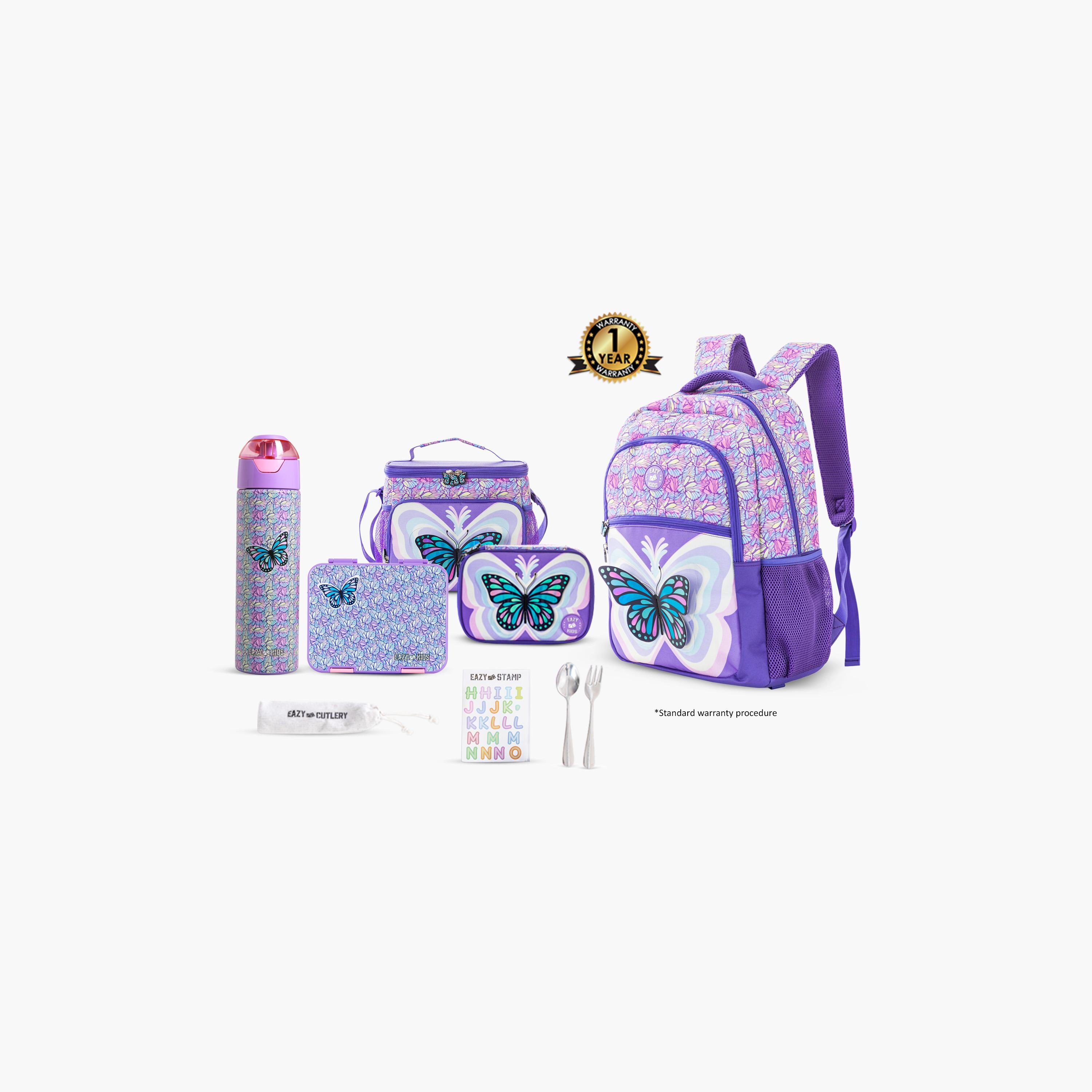 Eazy Kids 5-Piece Backpack Set - 18 Inch - 3D Butterfly - Purple-school-bagsandbackpacks-sets-image-1
