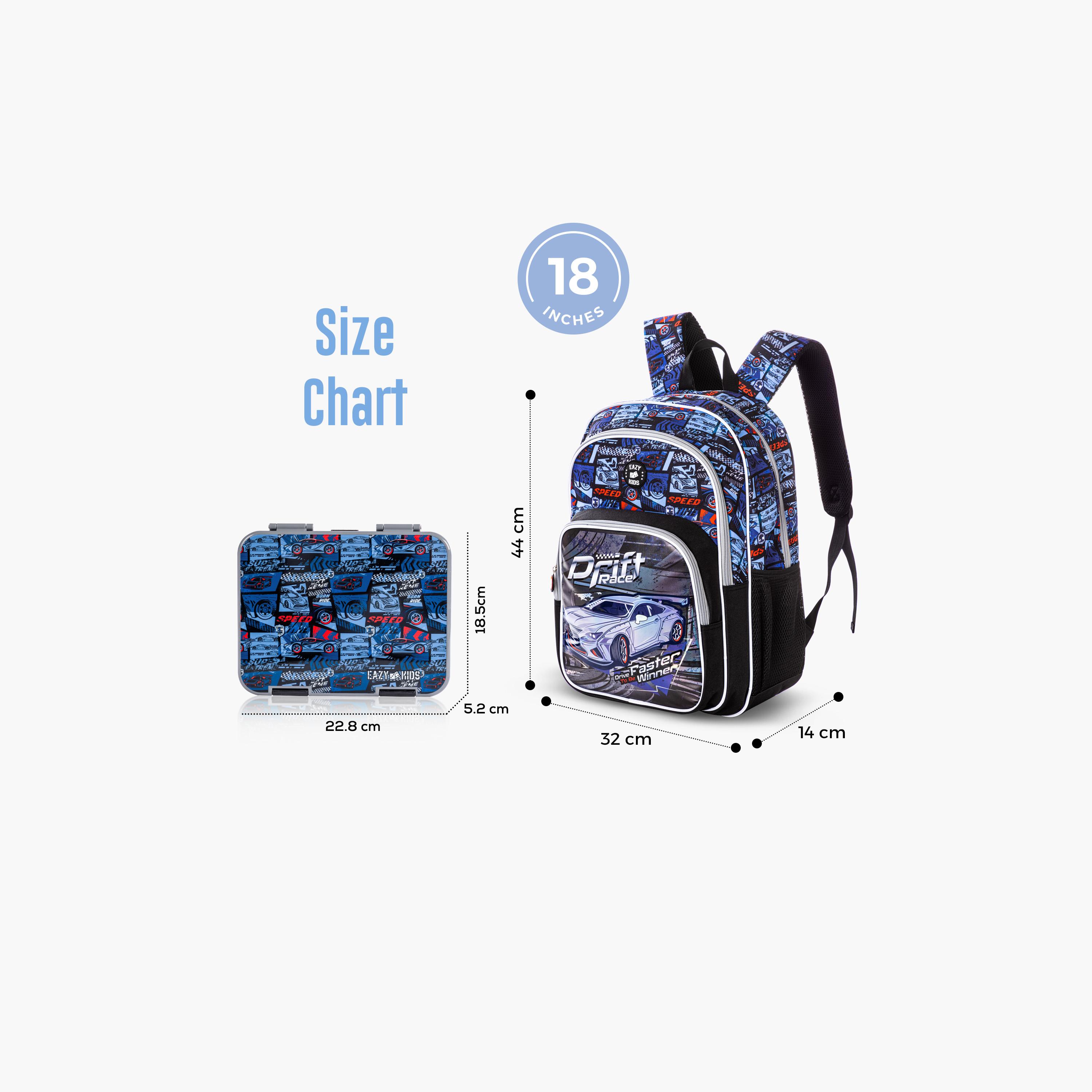 Eazy Kids 5-Piece Backpack Set - 18 Inch - Car Racing - Blue-school-bagsandbackpacks-sets-image-3