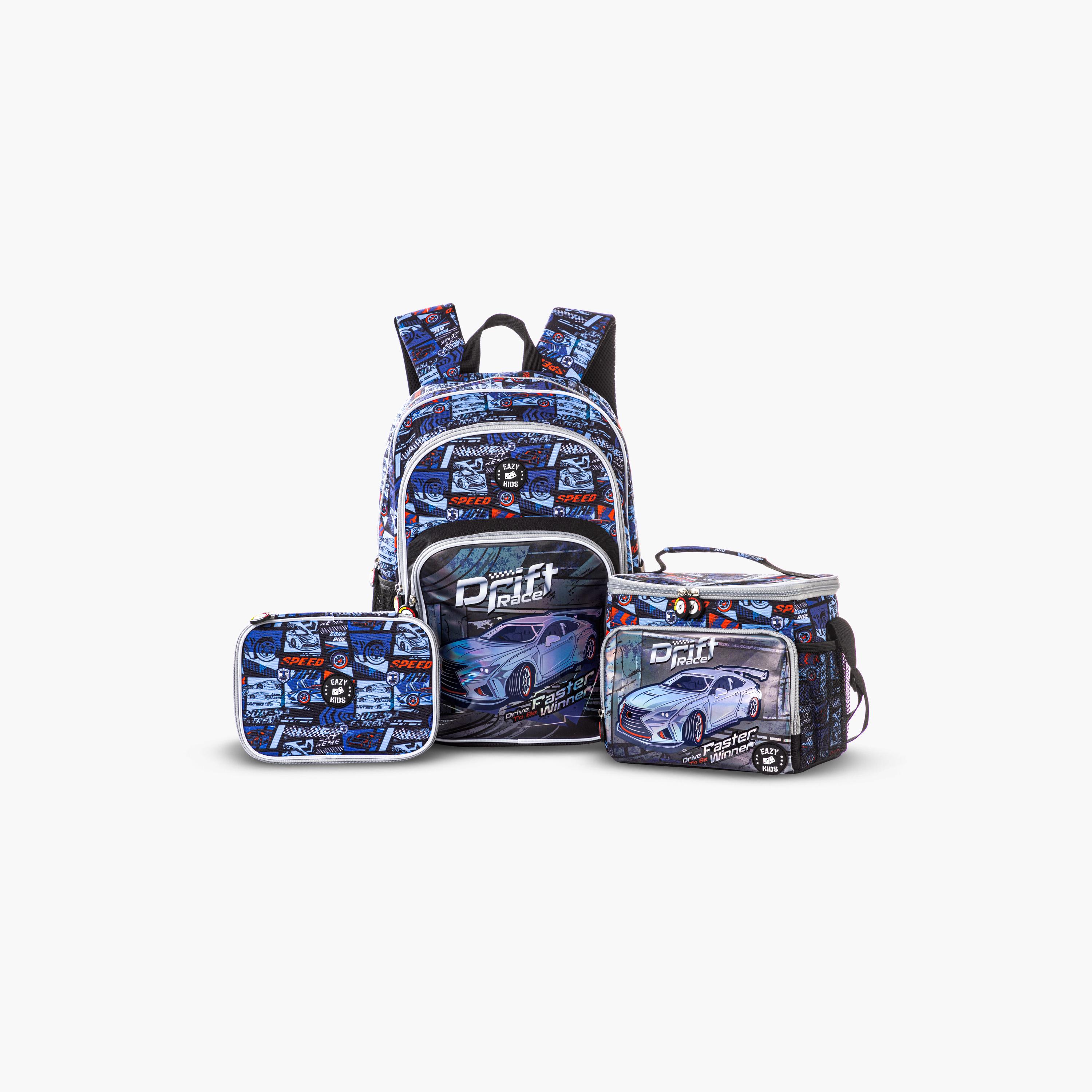 Eazy Kids 5-Piece Backpack Set - 18 Inch - Car Racing - Blue-school-bagsandbackpacks-sets-image-4