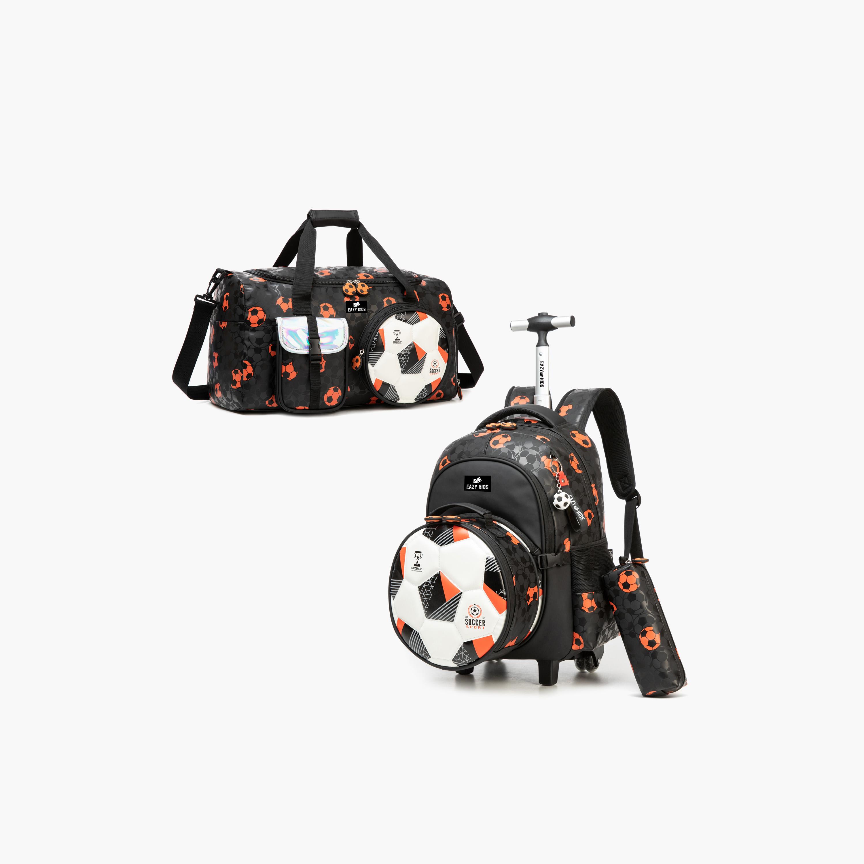 Eazy Kids 4-Piece Trolley School Backpack Set - 18 Inch - Football - Black-school-bagsandbackpacks-trolleybags-image-1