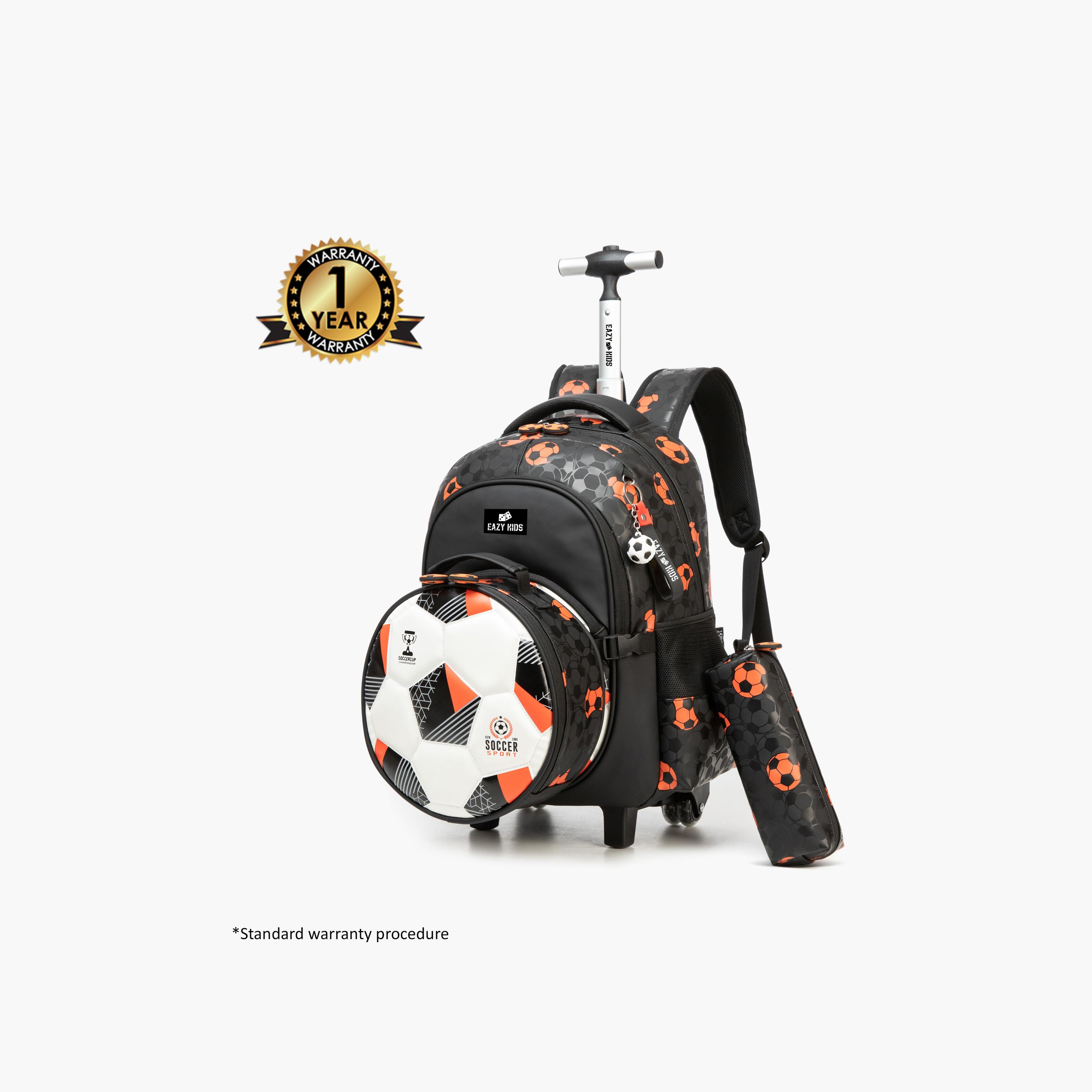 Eazy Kids 4-Piece Trolley School Backpack Set - 18 Inch - Football - Black-school-bagsandbackpacks-trolleybags-image-3