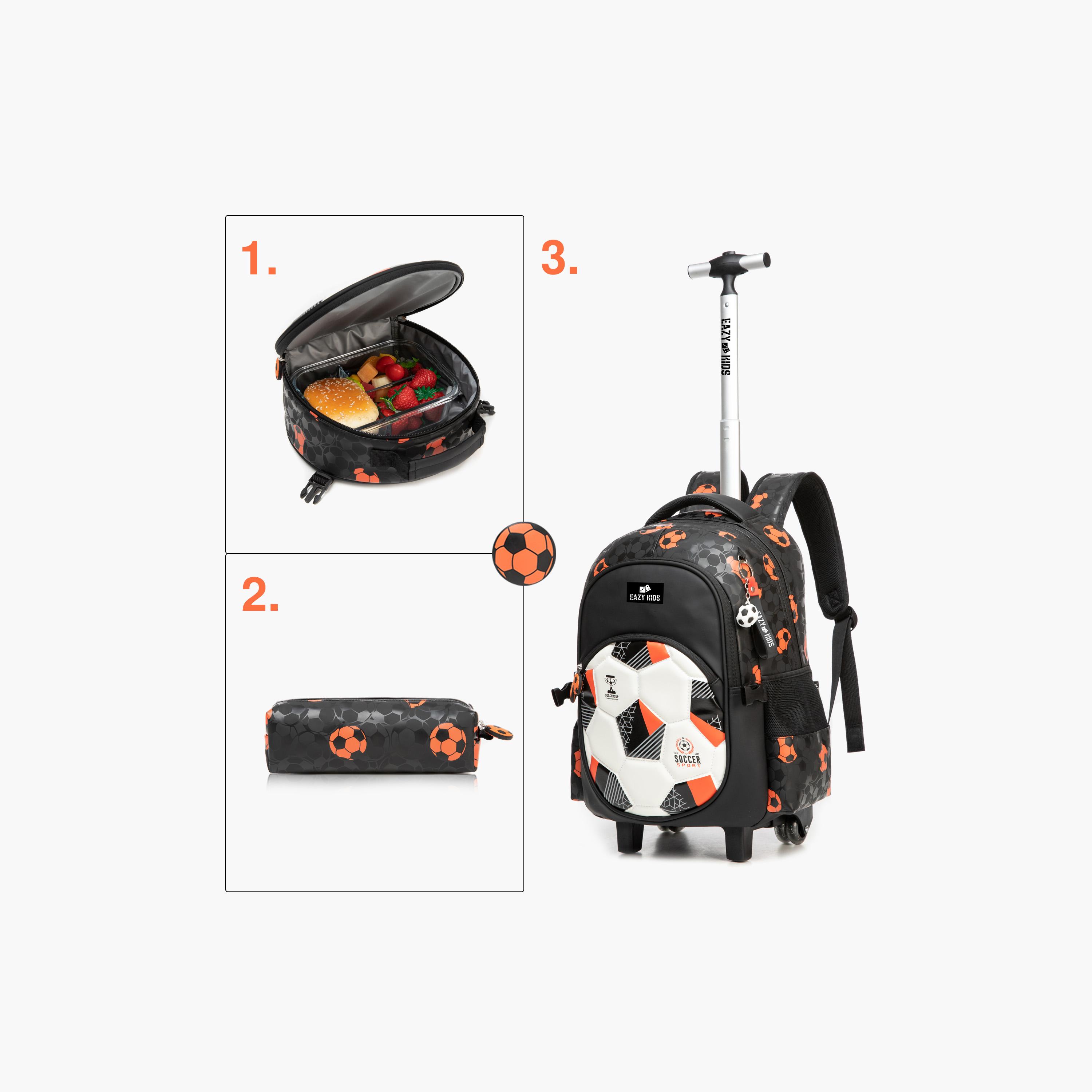 Eazy Kids 4-Piece Trolley School Backpack Set - 18 Inch - Football - Black-school-bagsandbackpacks-trolleybags-image-4