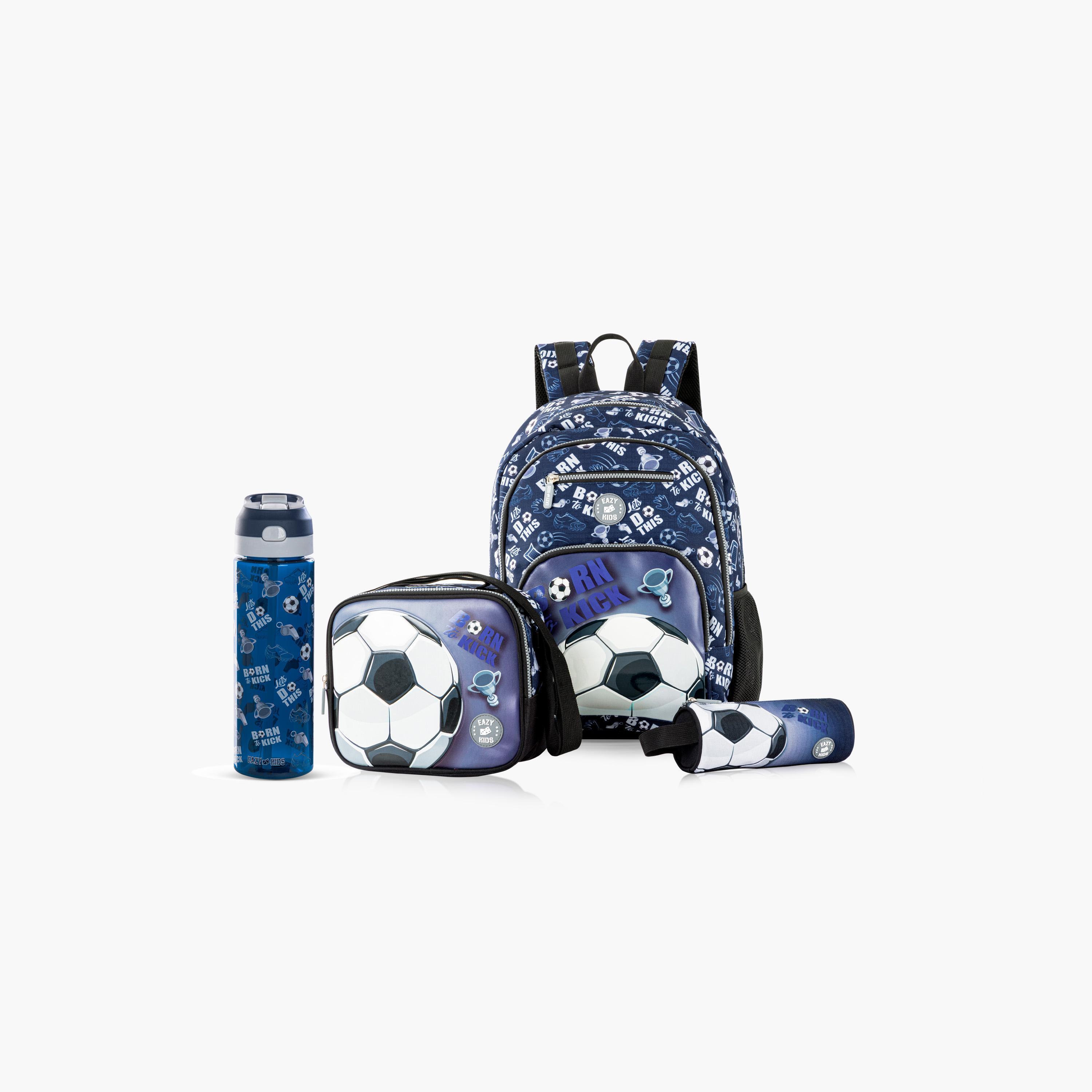 مجموعة حقيبة ظهر مدرسية 4 قطع من إيزي كيدز - 18 بوصة - كرة قدم - أزرق-school-bagsandbackpacks-sets-image-1