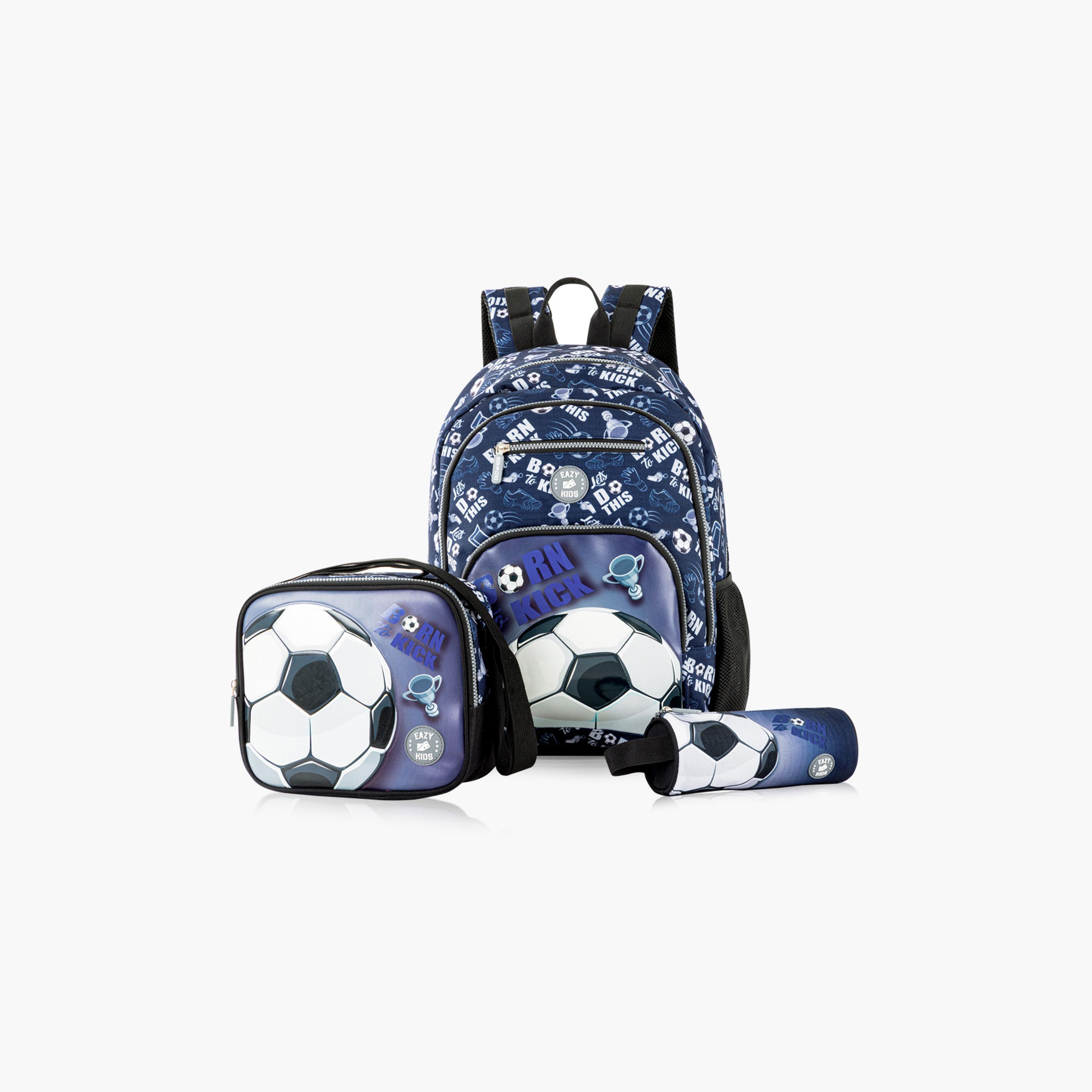 مجموعة حقيبة ظهر مدرسية 4 قطع من إيزي كيدز - 18 بوصة - كرة قدم - أزرق-school-bagsandbackpacks-sets-image-2