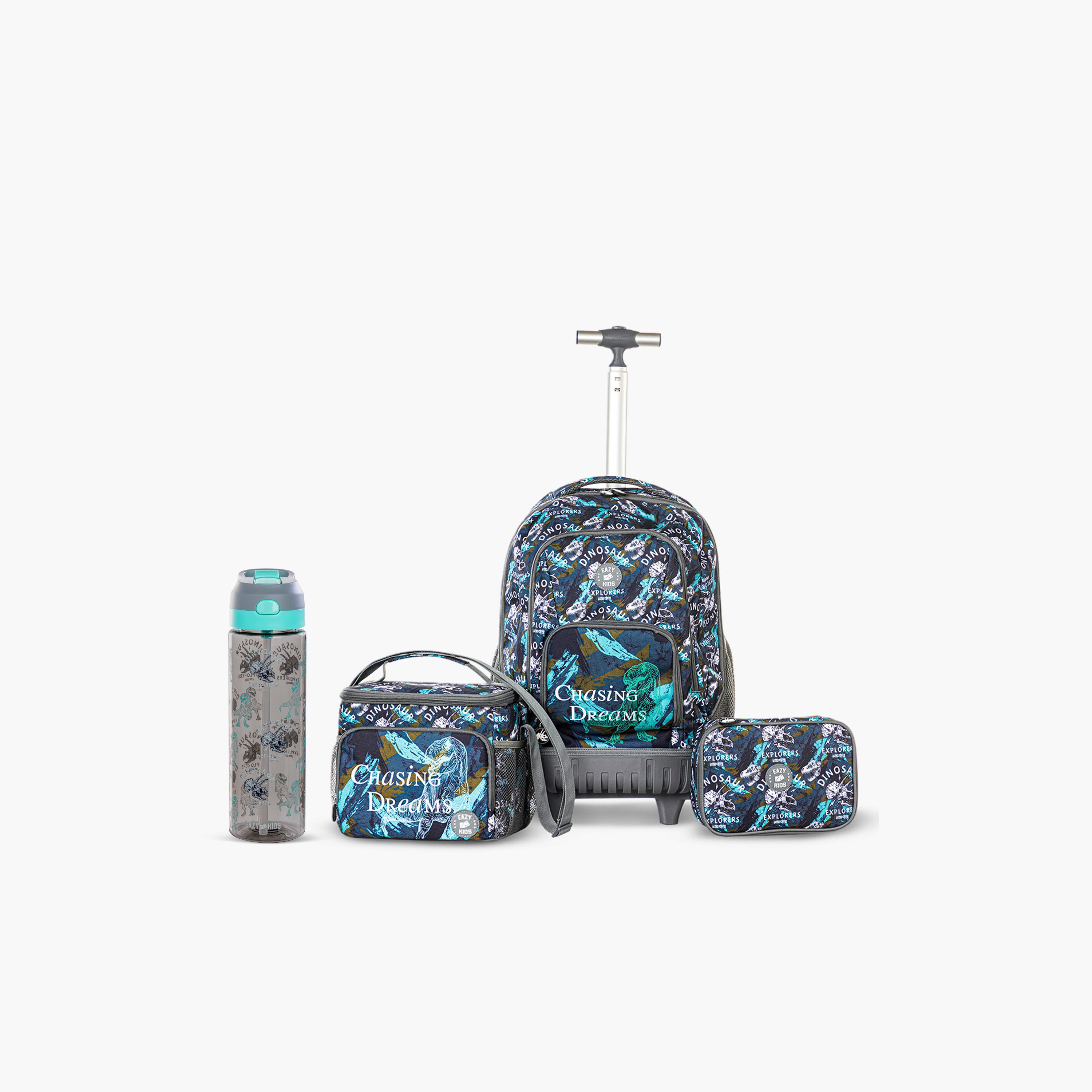 Eazy Kids 4-Piece Trolley School Backpack Set - 18 Inch - T Rex - Blue-school-bagsandbackpacks-trolleybags-image-1