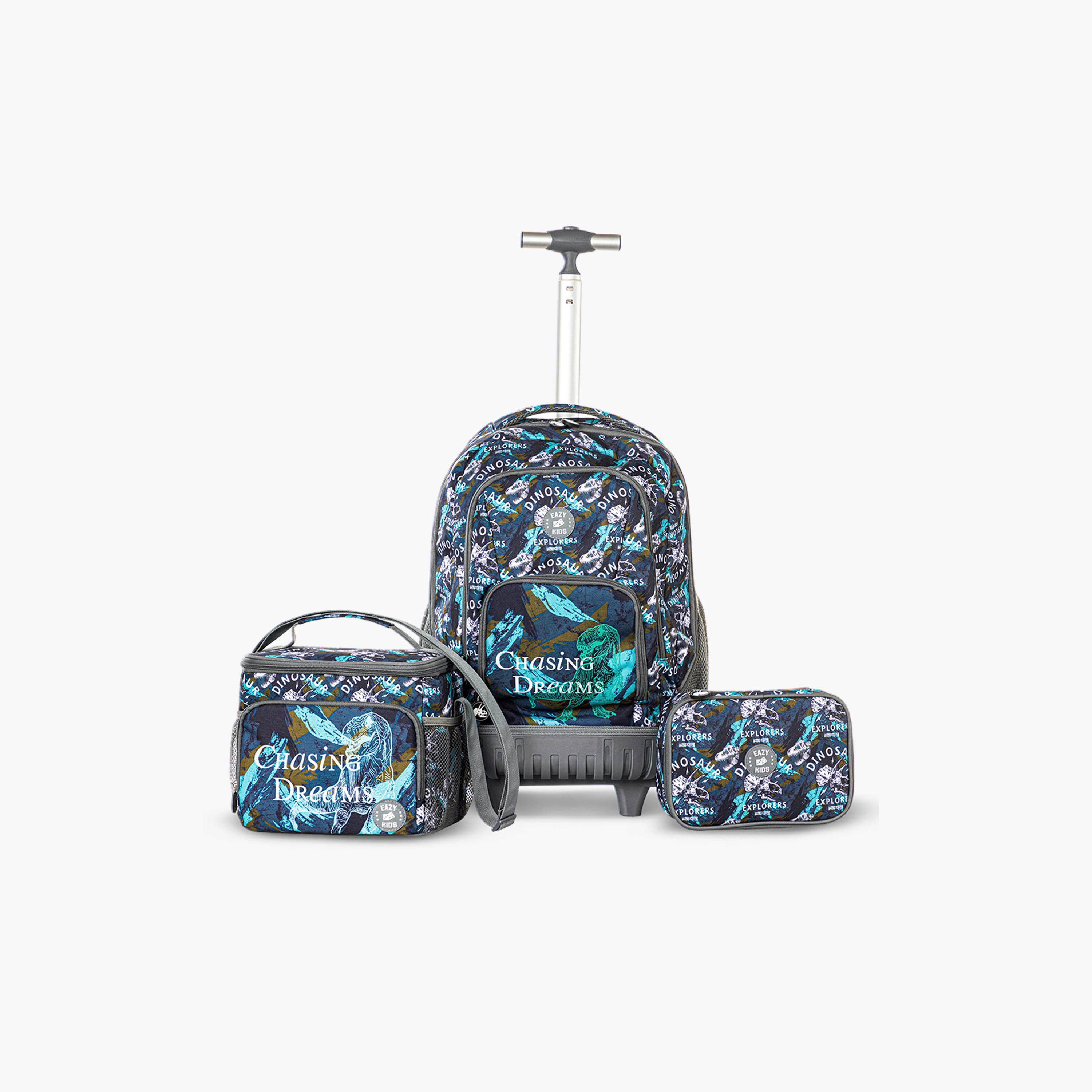 Eazy Kids 4-Piece Trolley School Backpack Set - 18 Inch - T Rex - Blue-school-bagsandbackpacks-trolleybags-image-3