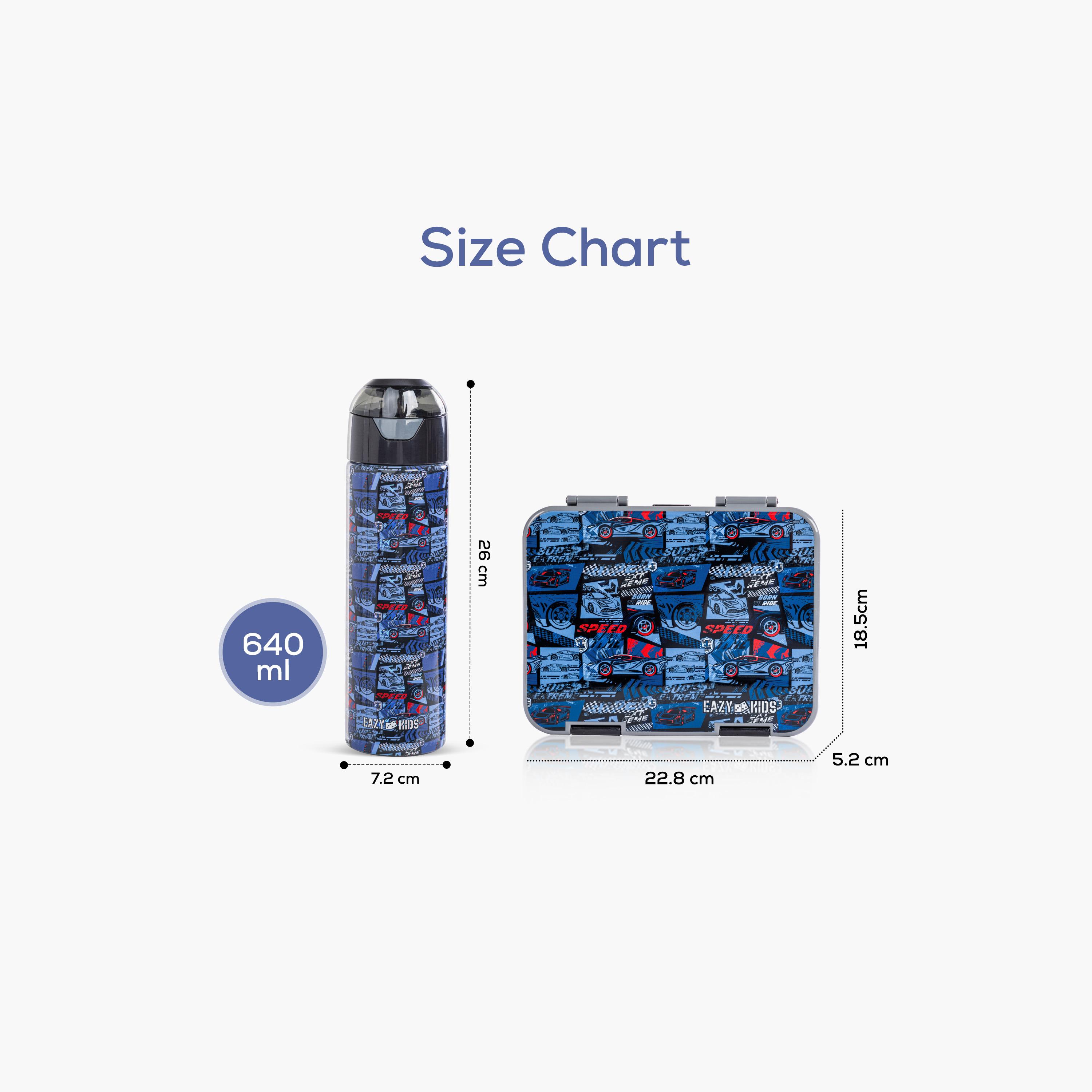 Eazy Kids 6 & 4 Convertible Bento Lunch Box & Water Bottle with Sticker- Car Racing - Blue-school-lunchessentials-lunchboxes-image-9