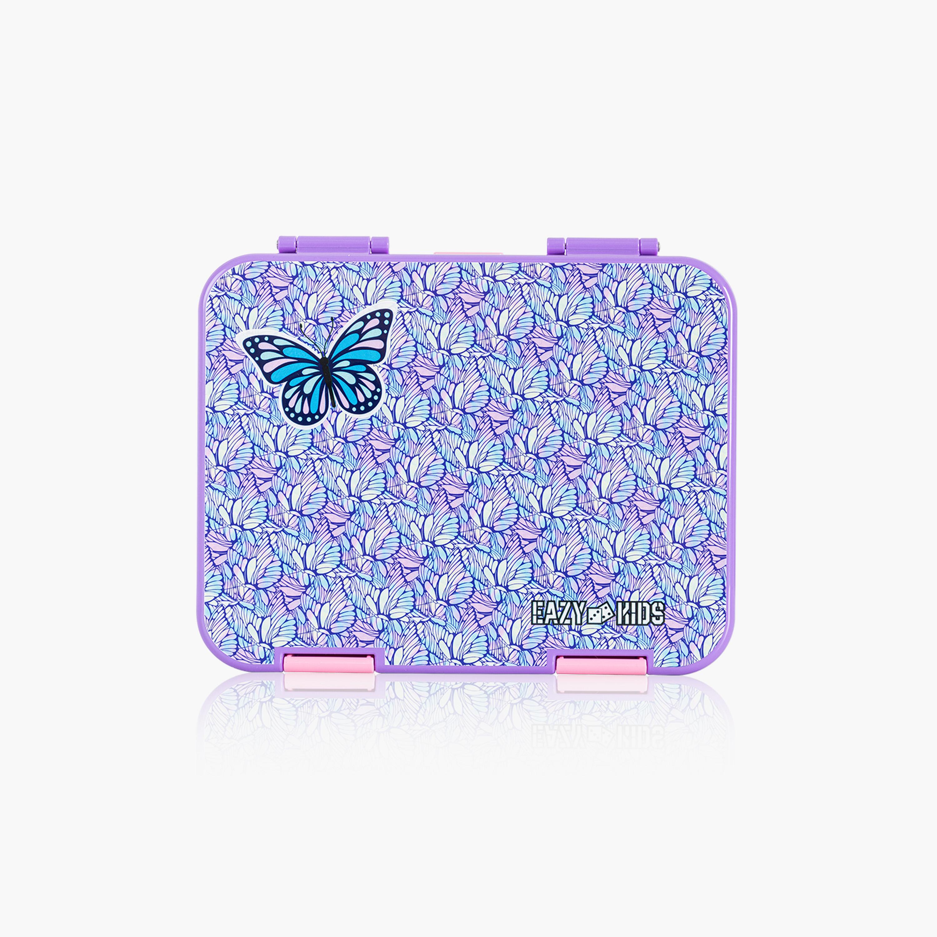 Eazy Kids 6 & 4 Convertible Bento Lunch Box & Water Bottle with Sticker- Butterfly - Purple-school-lunchessentials-lunchboxes-image-4